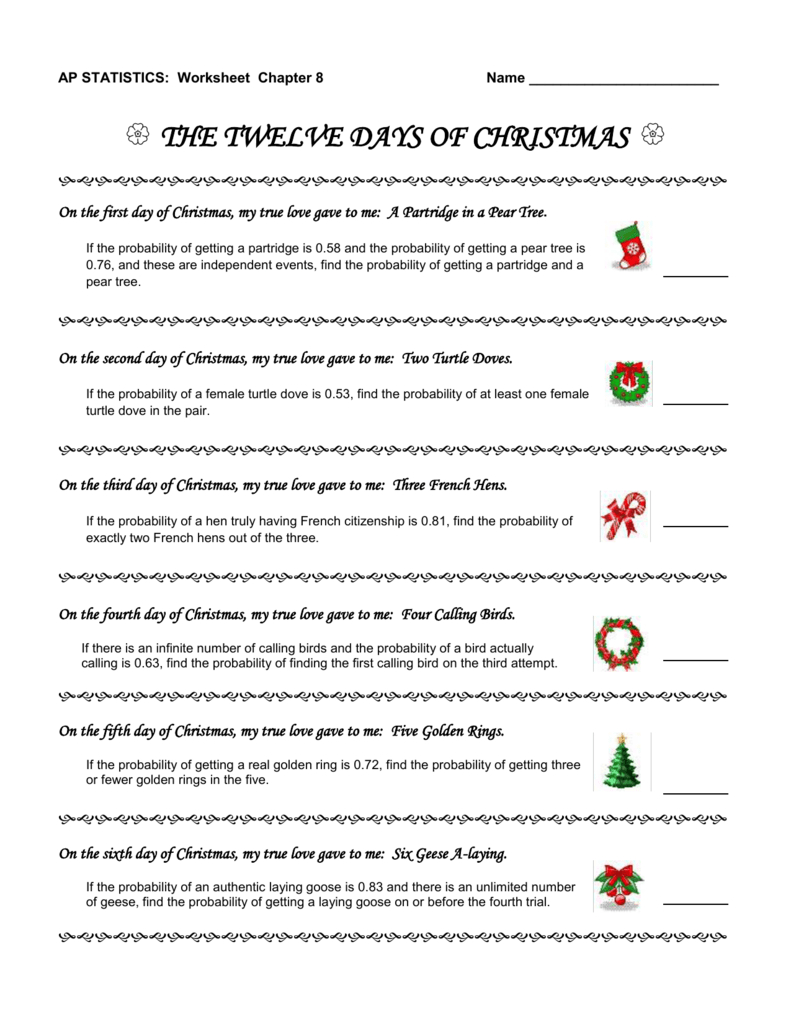 Ap Statistics Worksheet: Twelve Days Of Christmas Probability pertaining to 12 Days Of Christmas Statistics Worksheets