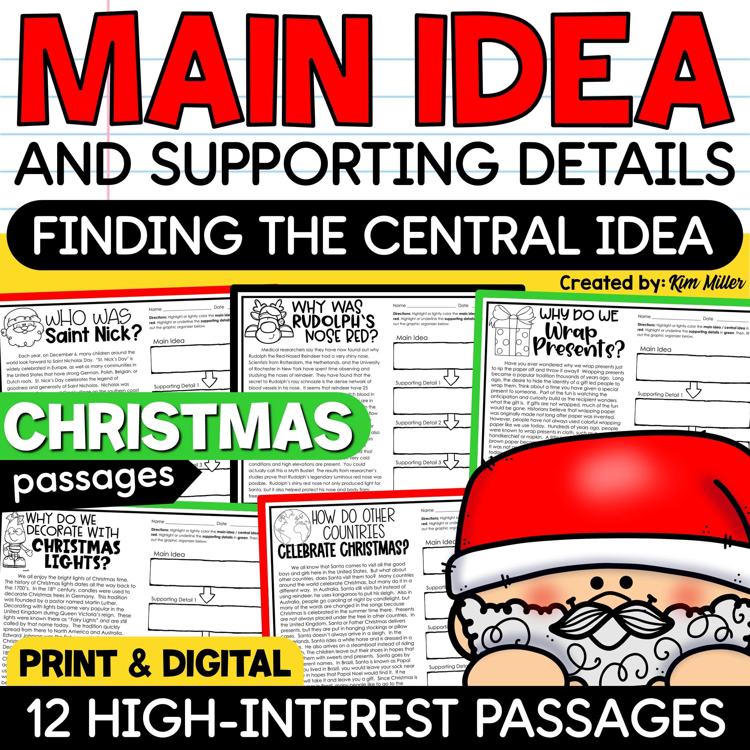 Christmas Activities Main Idea &amp;amp; Supporting Details Reading regarding Christmas Main Idea Worksheets