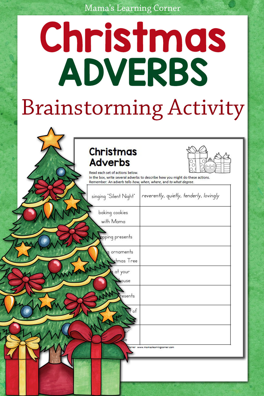 Christmas Adverbs Worksheet - Mamas Learning Corner intended for Christmas Grammar Worksheets Free