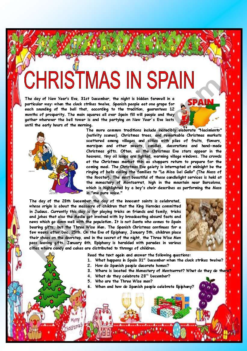Christmas Around The World - Part 1 - Spain (B&amp;amp;W Version Included intended for Christmas In Spanish Speaking Countries Worksheets