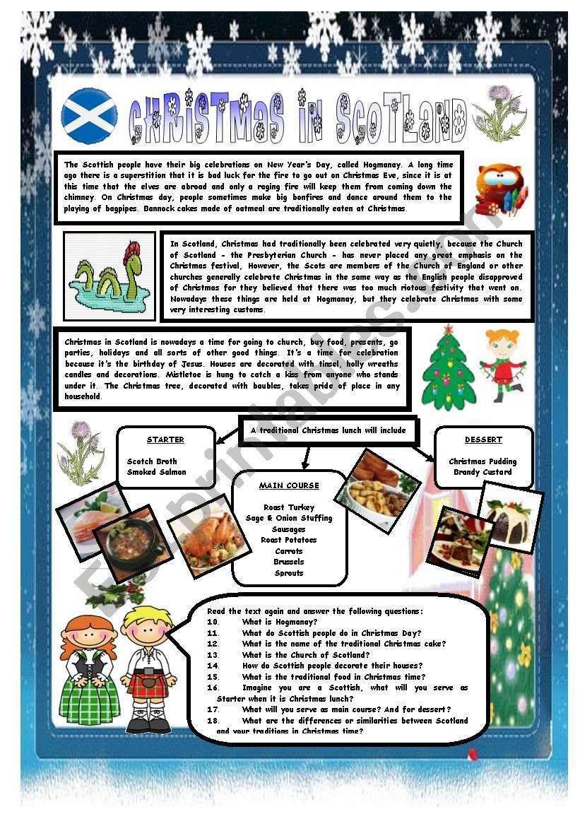 Christmas Around The World - Part 5 - Scotland (B&amp;amp;W Version throughout Christmas Celebrations Around the World Worksheets