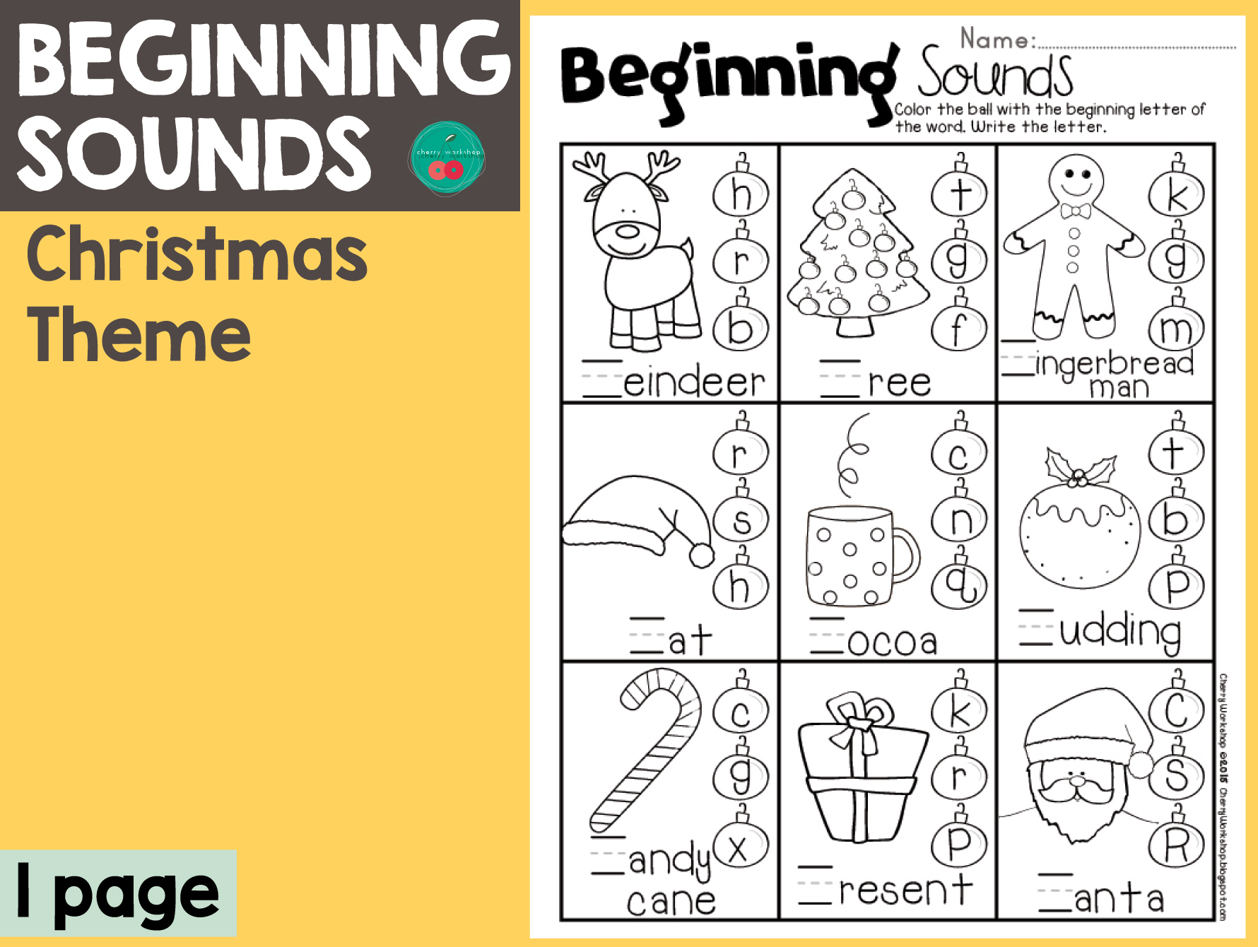 Christmas Beginning Sounds within Beginning Sounds Christmas Worksheets
