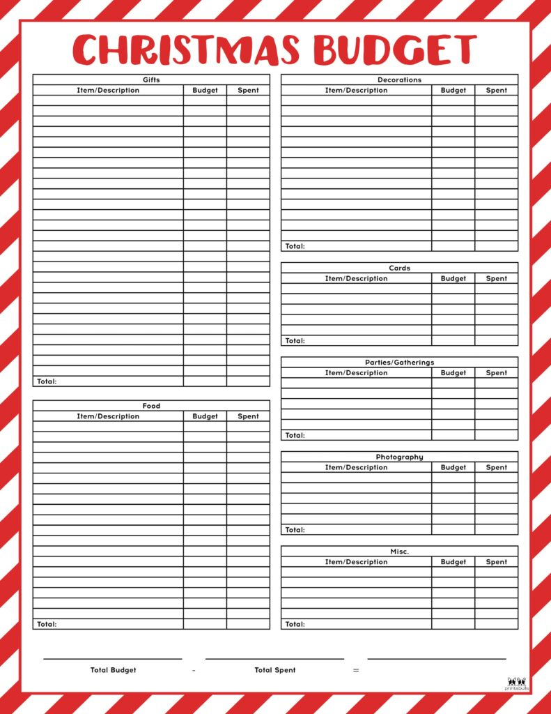 Christmas Budget Templates - 12 Free Pages | Printabulls for Budgeting For Christmas Worksheets