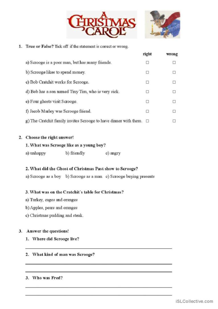 Christmas Carol : English Esl Worksheets Pdf &amp; Doc in A Christmas Carol Worksheets Answers