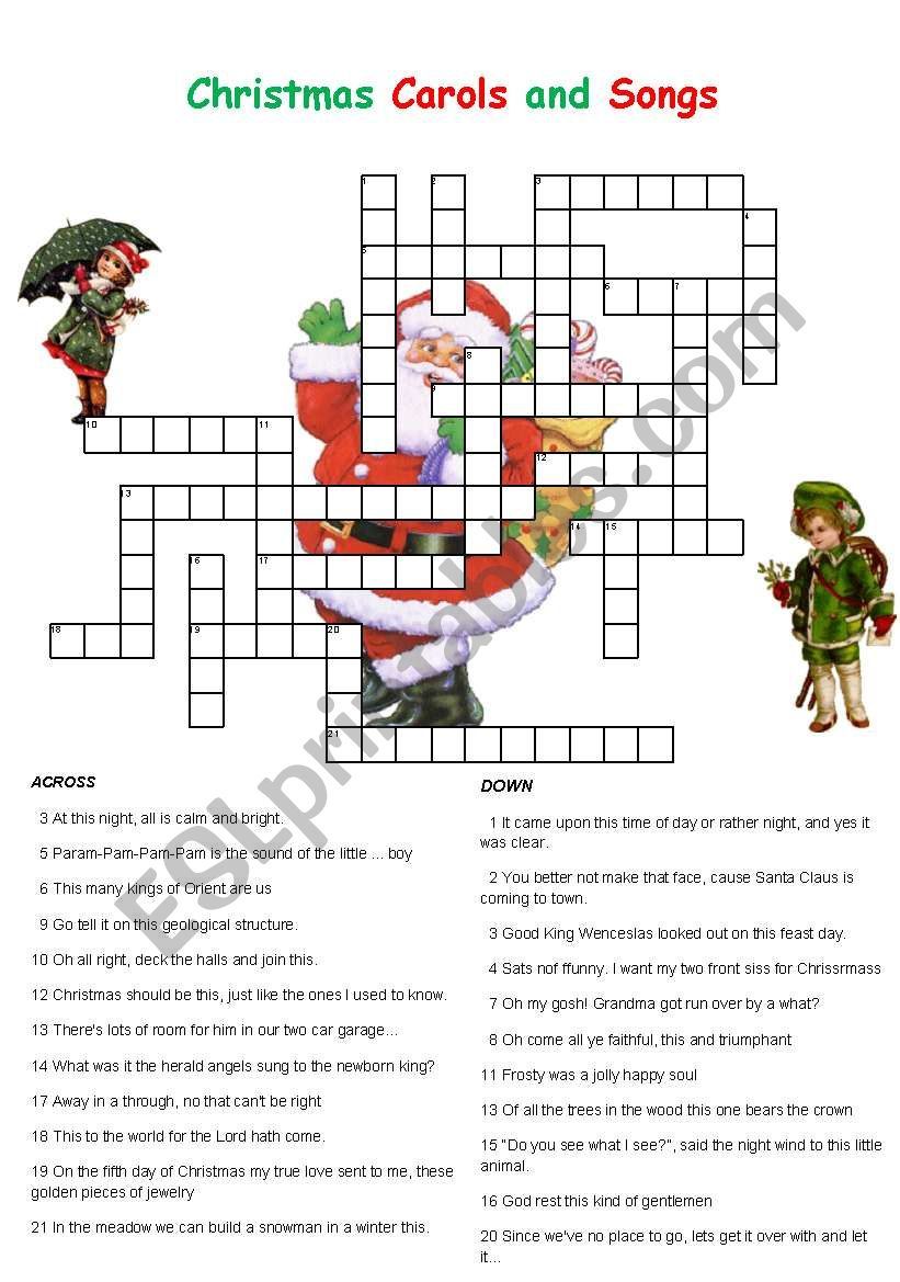 Christmas Carols And Songs Crossword - Esl Worksheetenglishchris with regard to Christmas Music Puzzles Worksheets