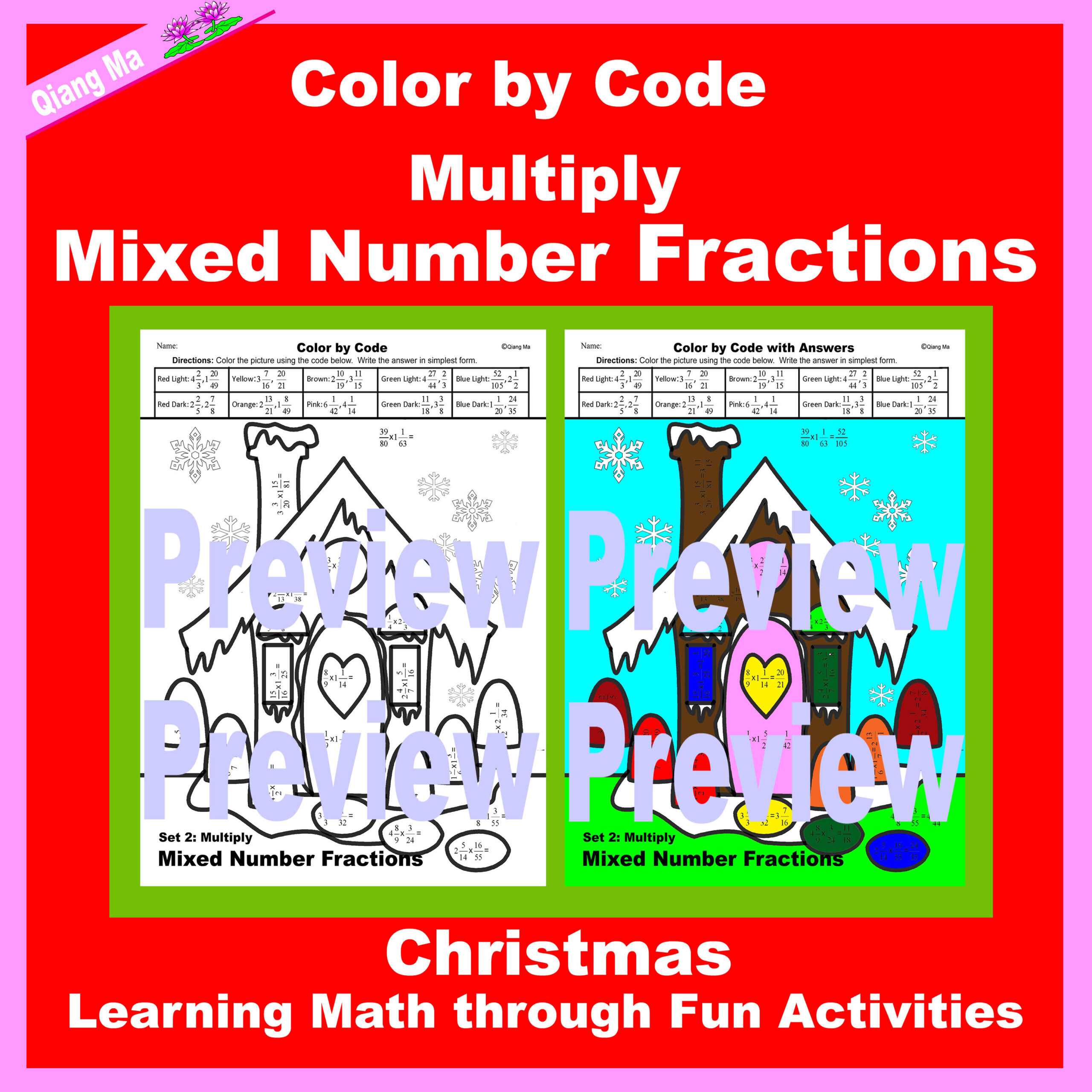 Christmas Colorcode: Multiply Mixed Number Fractions | Made pertaining to Multiplying Fractions Christmas Worksheets