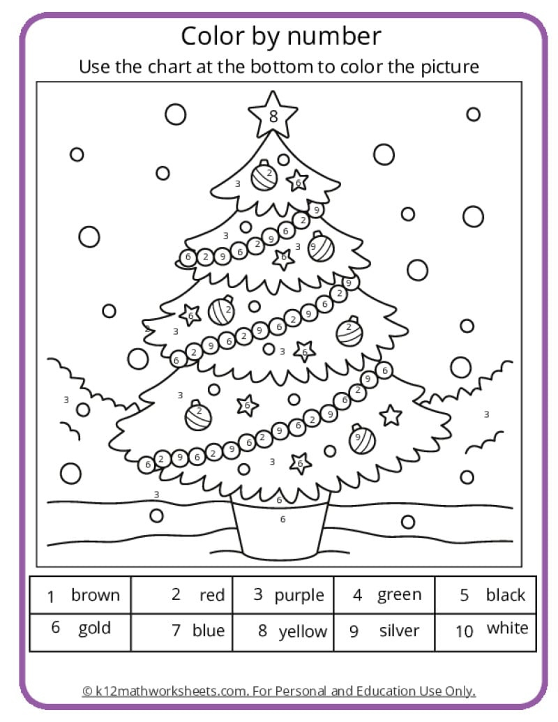 Christmas Colornumber Pages regarding Color by Number Christmas Math Worksheets