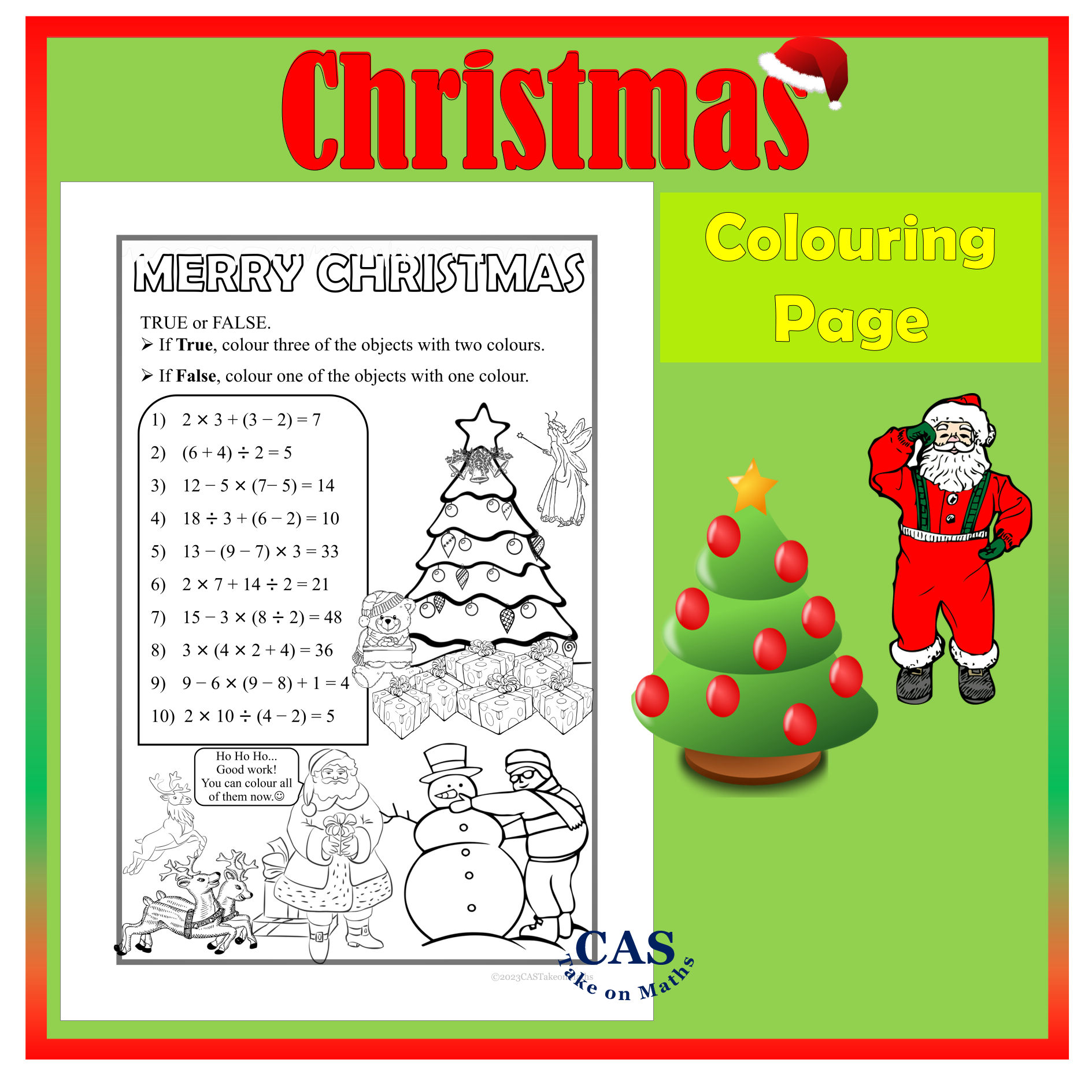 Christmas Colouring Page Freebie | Order Of Operations | Bodmas with Christmas Order of Operations Worksheets