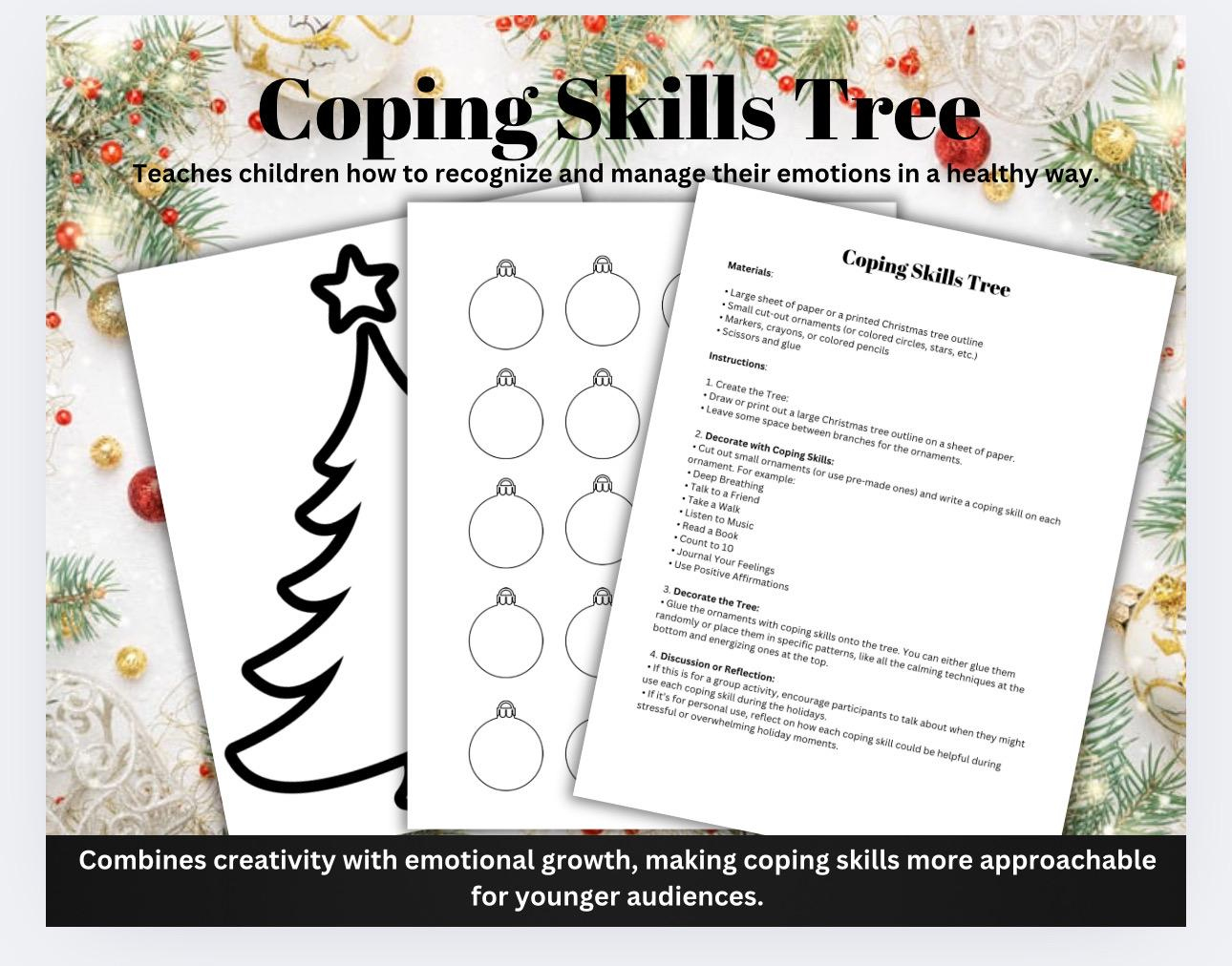 Christmas Coping Skills Tree Activity: Mental Health Worksheet intended for Christmas Mental Health Worksheets