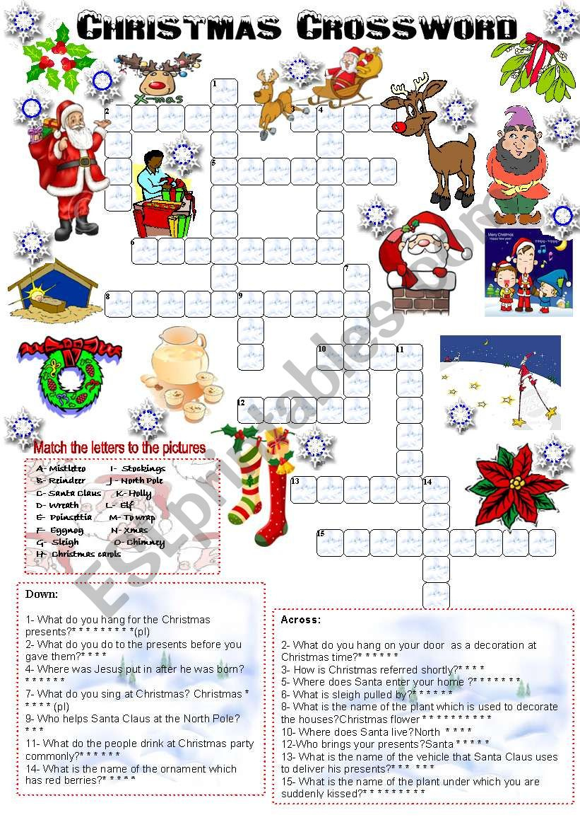 Christmas Crossword (05.12.2008) - Esl Worksheetemila with regard to Christmas Crossword Puzzle Worksheets Answers