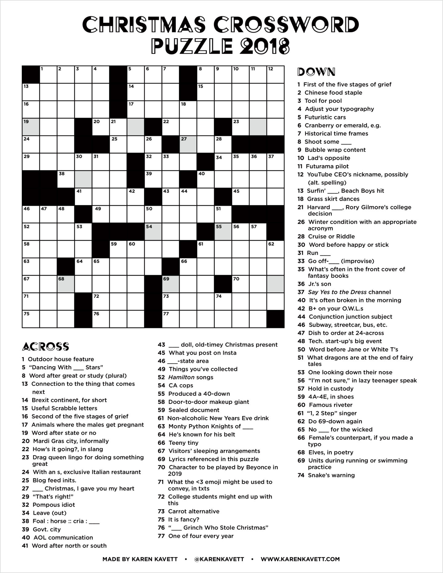 Christmas Crossword Puzzle 2018 - Karen Kavett with regard to Christmas Crossword Puzzle Worksheets Answers