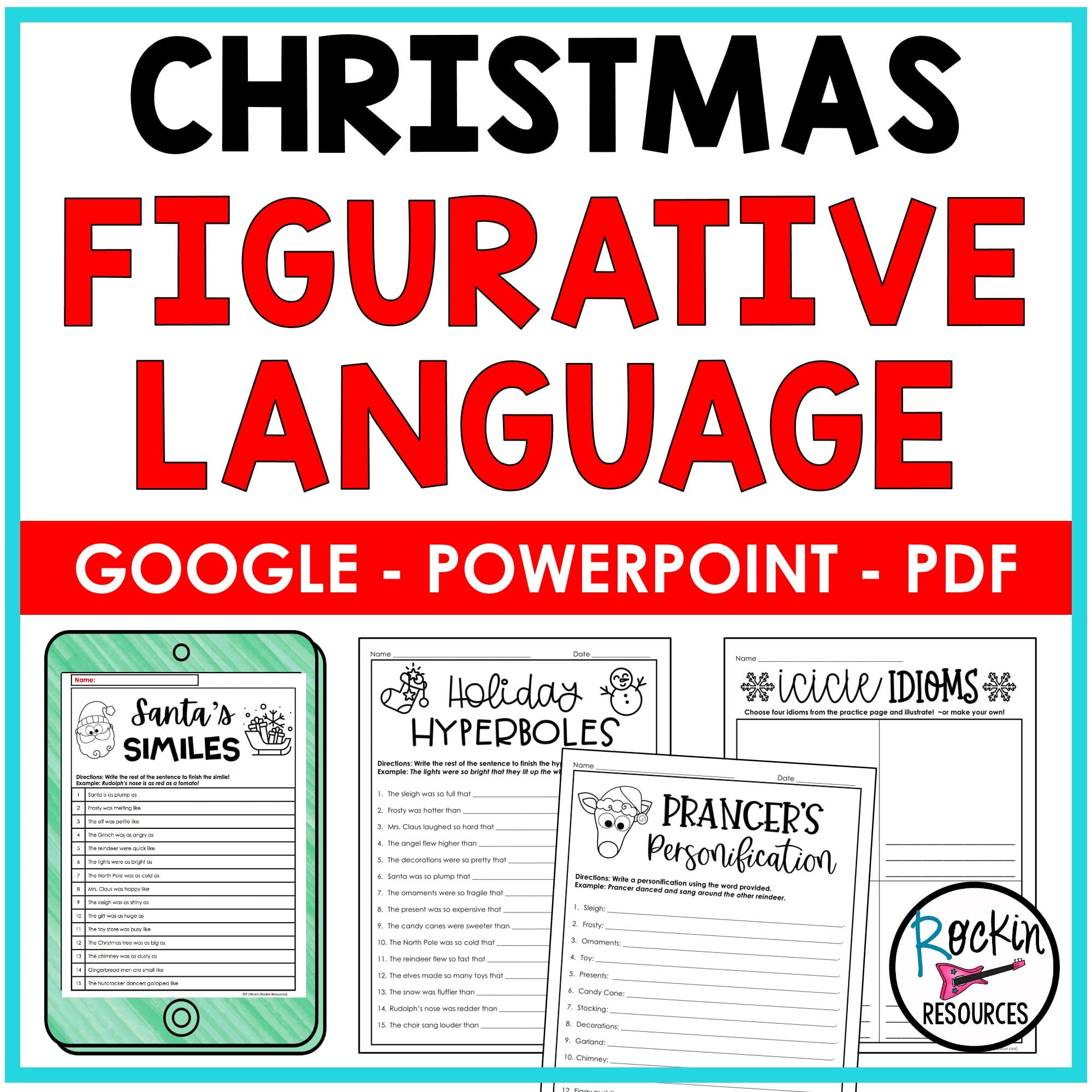 Christmas Figurative Language - Rockin Resources in Christmas Similes and Metaphors Worksheets