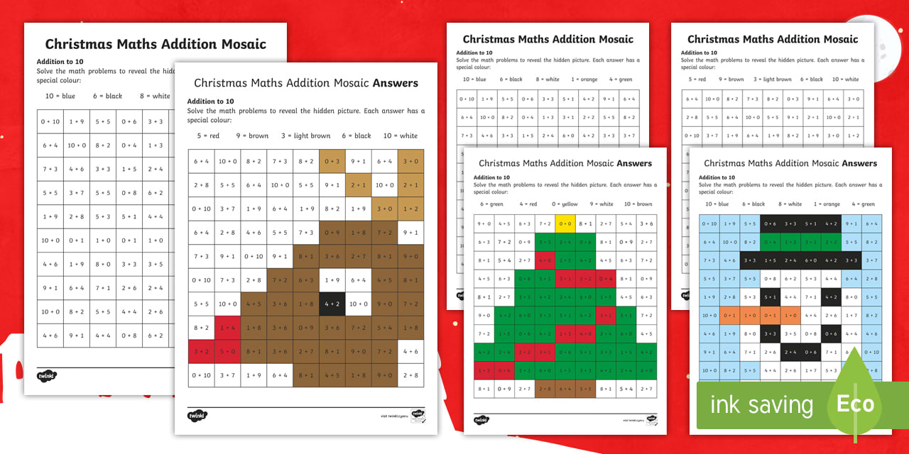 Christmas Foundation Phase Addition To 10 Worksheet - Christmas with Christmas Maths Mosaic Worksheets