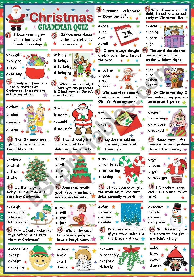 Christmas Grammar Quiz (Key Included) - Esl Worksheetkatiana inside Christmas Grammar Worksheets