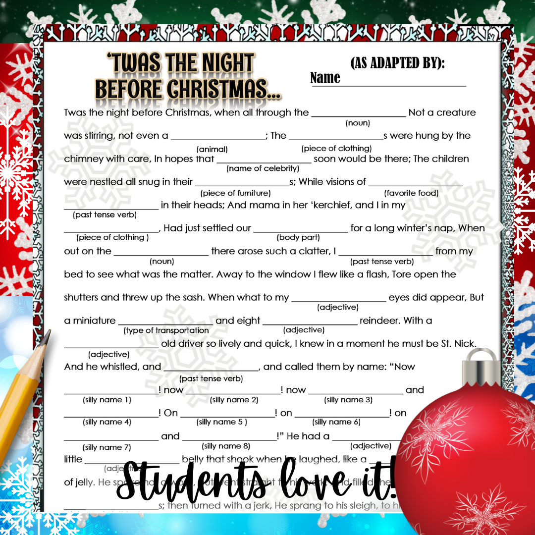 Christmas Holiday Activities For Middle School Ela English: Mad throughout Middle School Christmas Worksheets