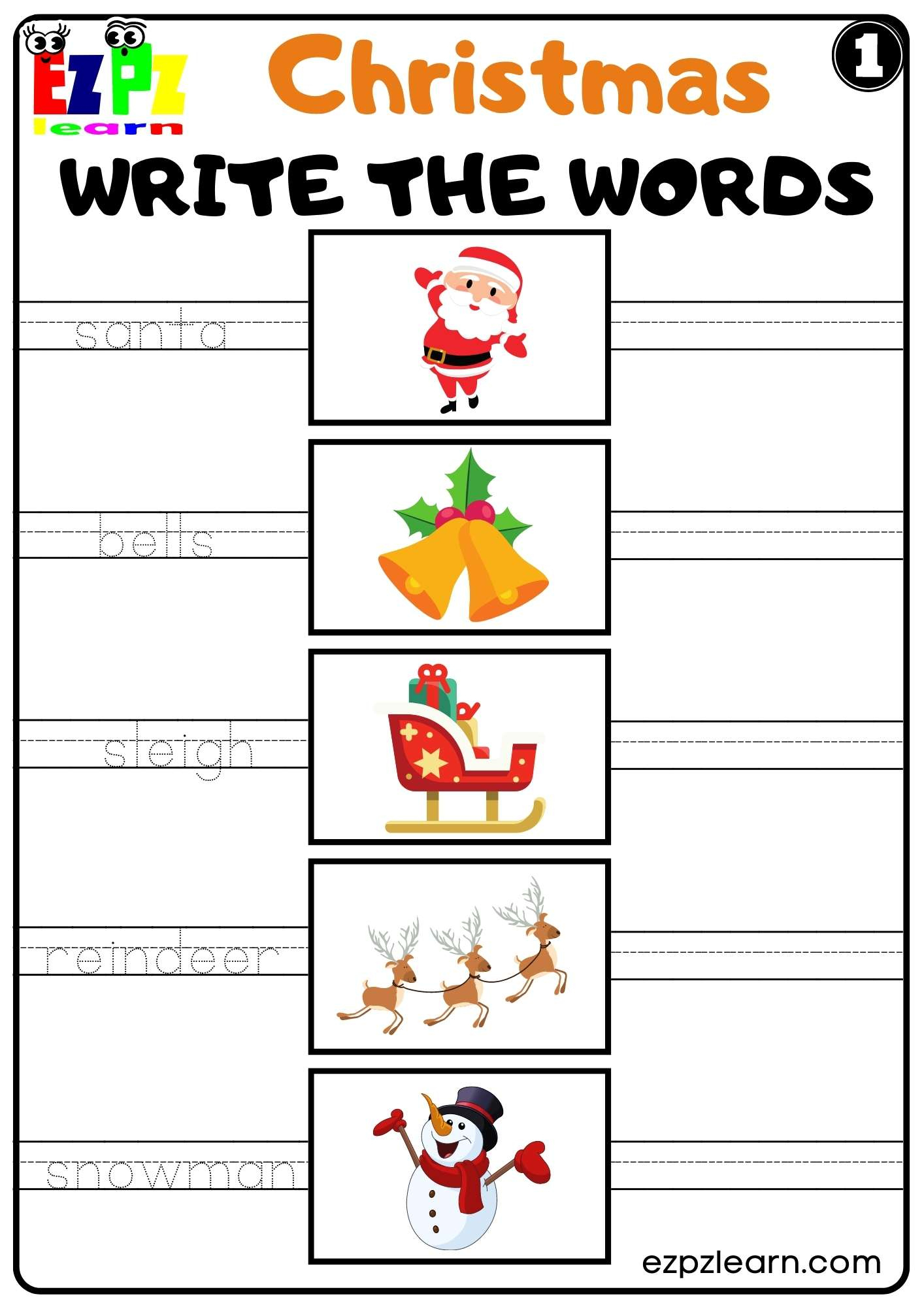 Christmas Holiday Write The Words Set 1 For Kids K5 And Esl Free within K5 Learning Christmas Worksheets