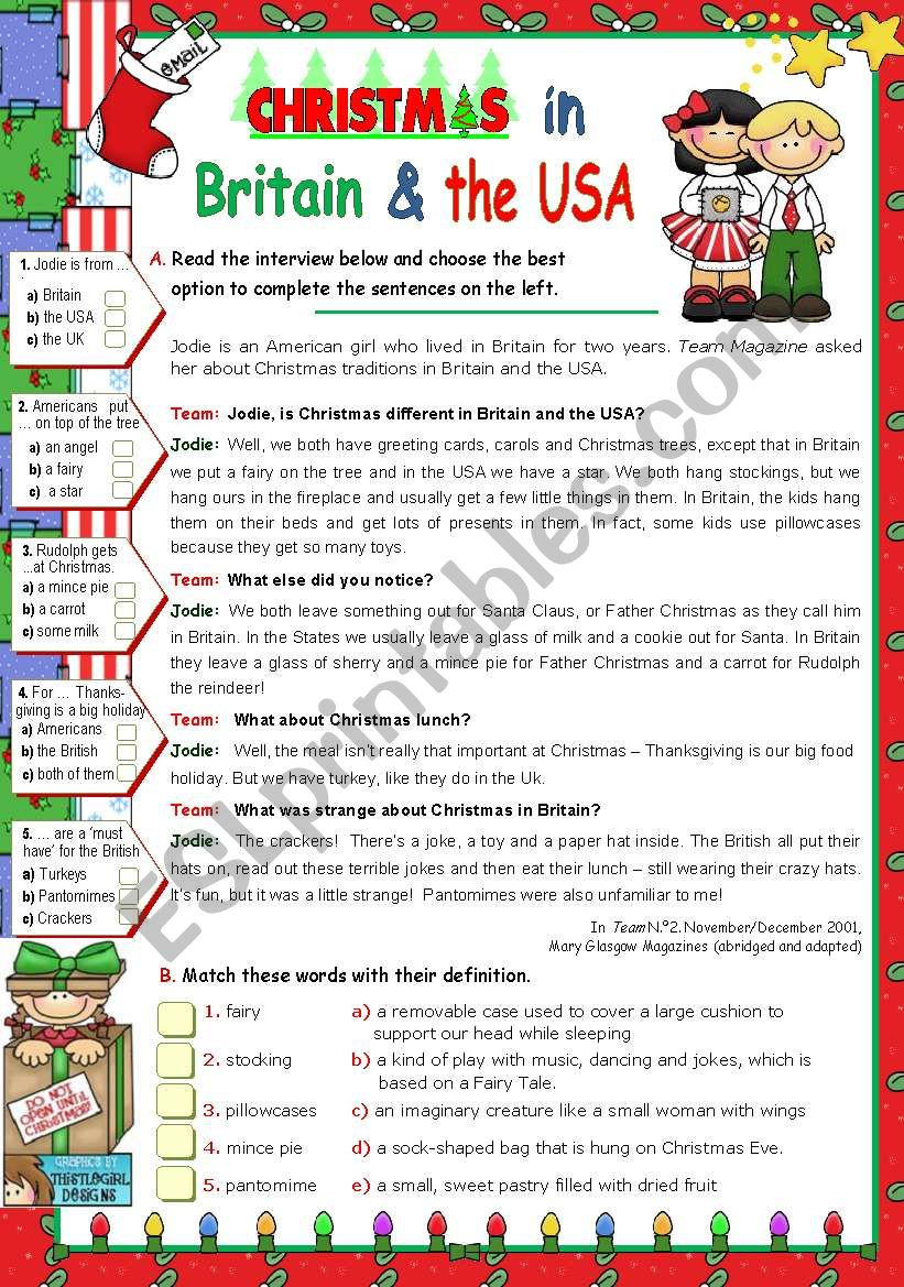 Christmas In Britain And In The Usa - Esl Worksheetmena22 within Christmas in America Worksheets