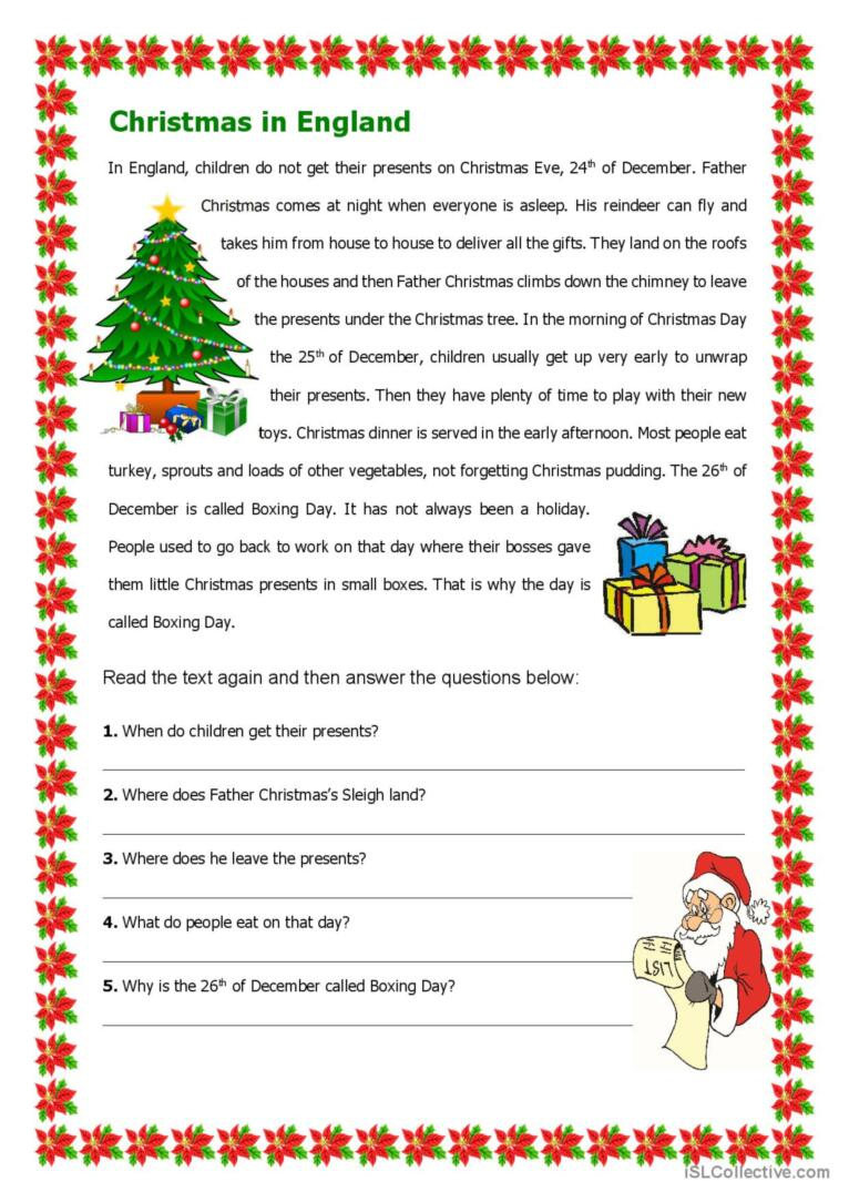 Christmas In England Reading For Det…: English Esl Worksheets Pdf throughout Christmas In Britain Worksheets