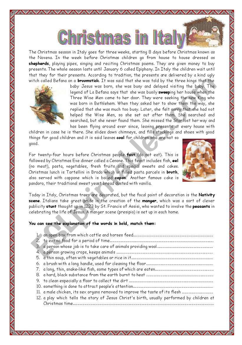 Christmas In Italy With Key - Esl Worksheetsaskat3 with regard to Christmas In Italy Worksheets