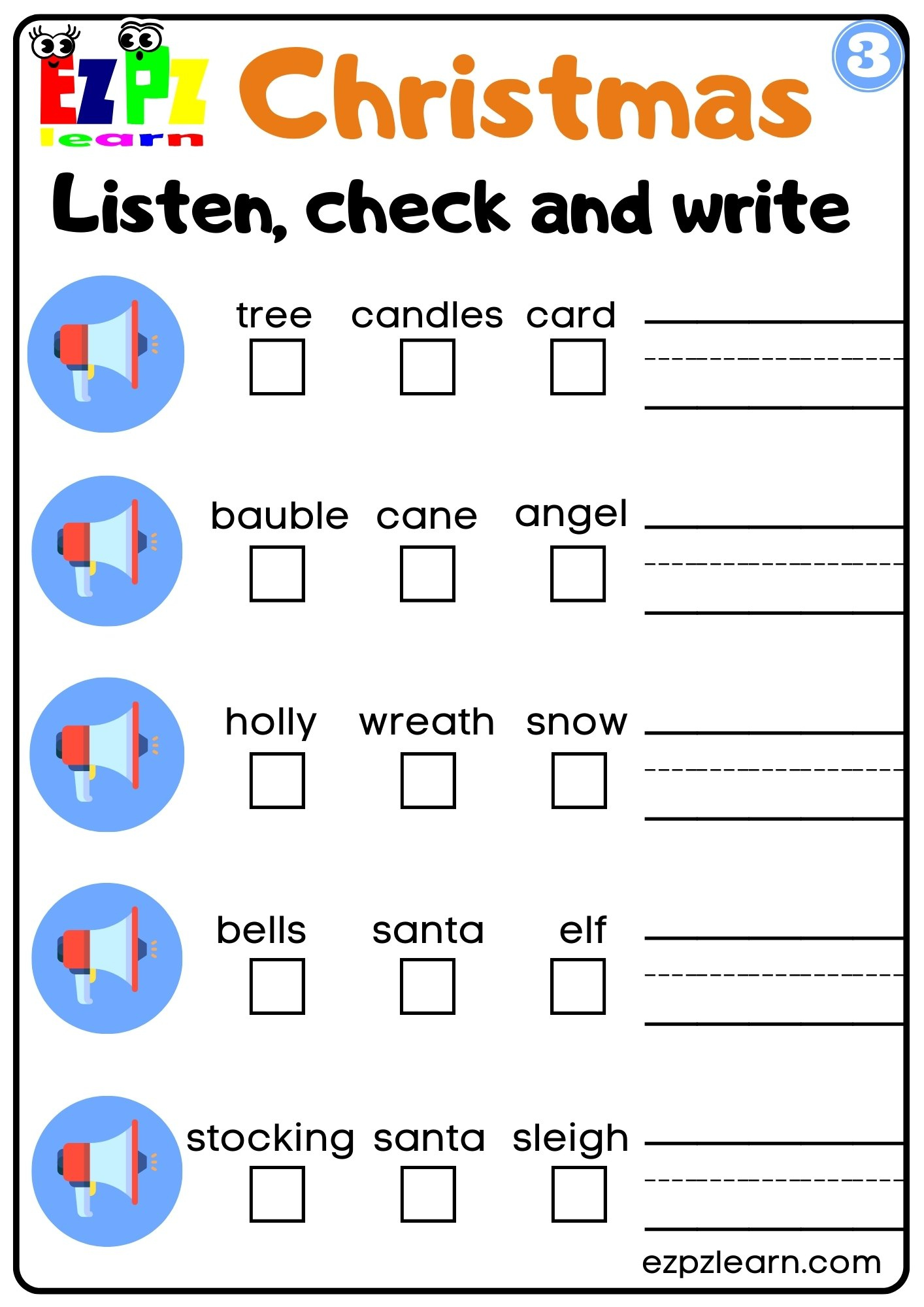 Christmas Interactive Worksheet Listen, Check And Write The Words with regard to Christmas Worksheets For Esl Students