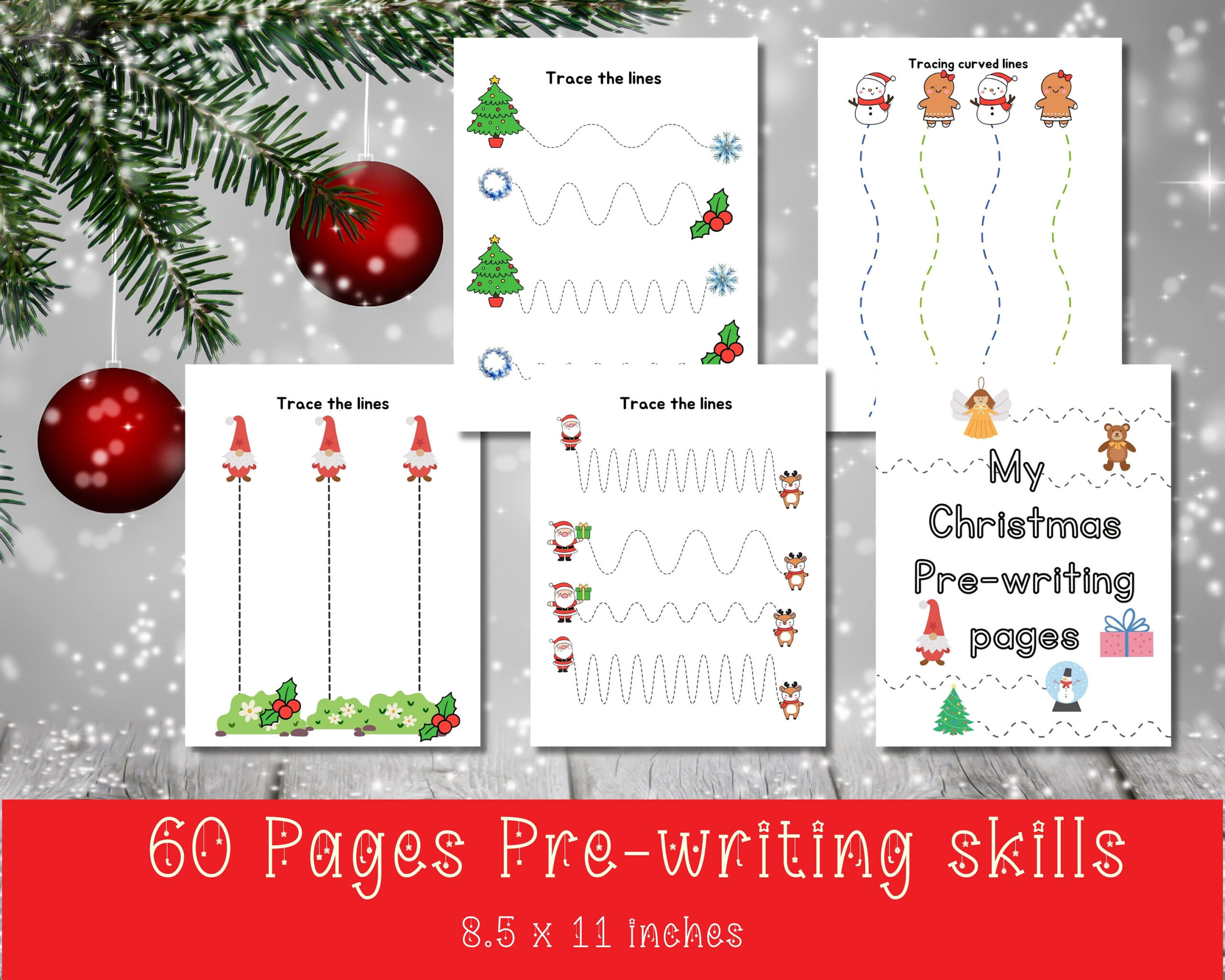 Christmas Line Tracing Worksheets | Preschool Pre-Writing (Digital in Christmas Pencil Control Worksheets Tracing Lines