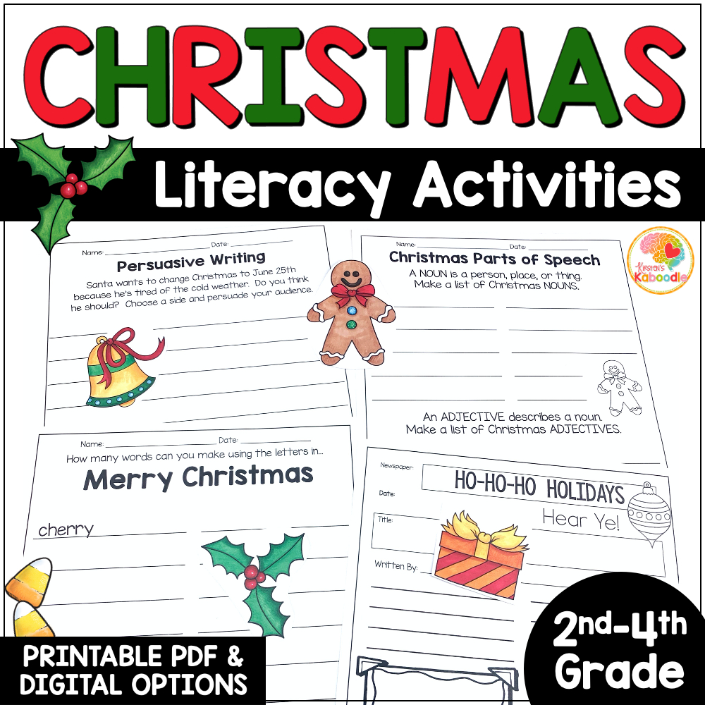 Christmas Literacy Activities: No-Prep Language Arts Worksheets with Language Arts Christmas Worksheets