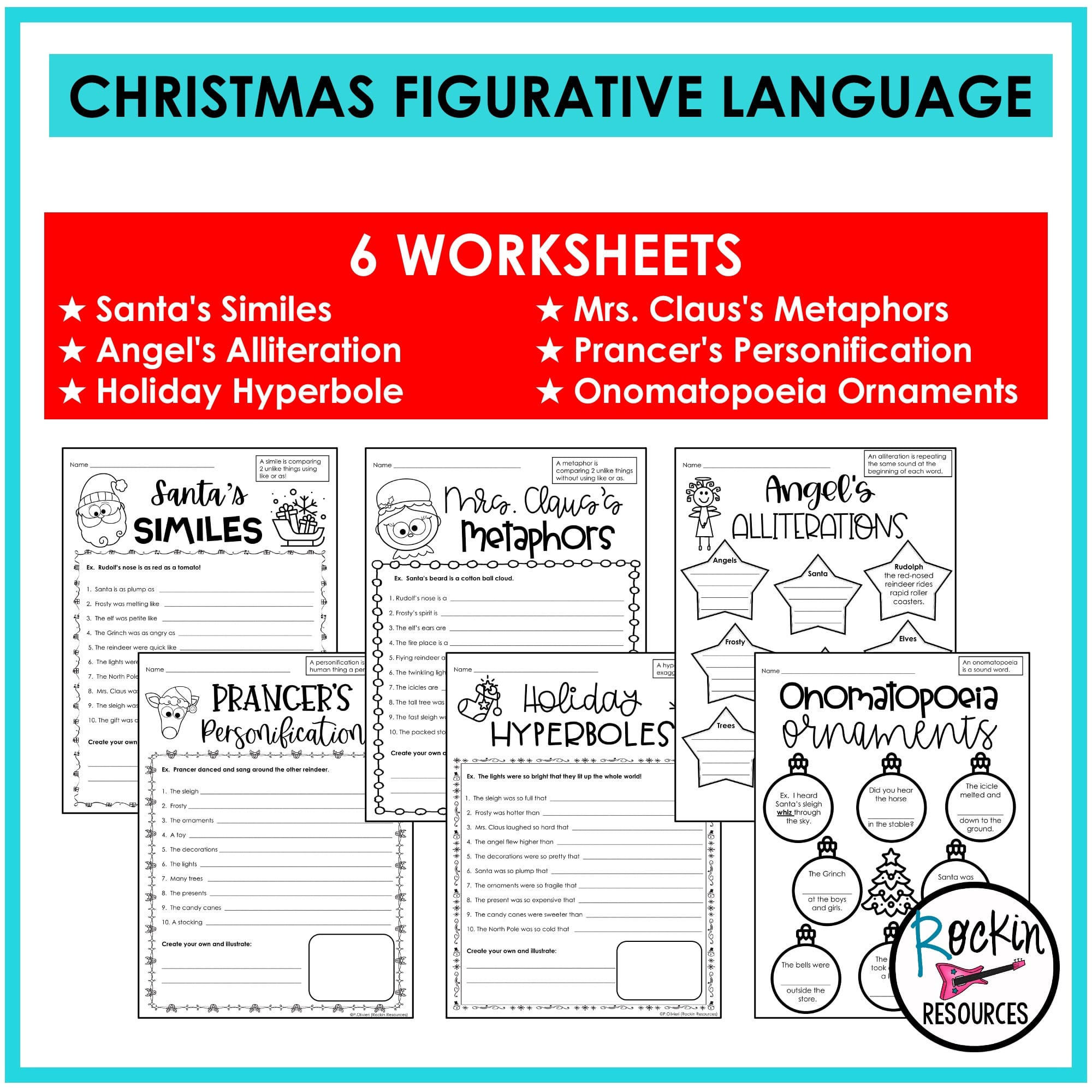 Christmas Literacy Bundle - Rockin Resources within Christmas Figurative Language Worksheets