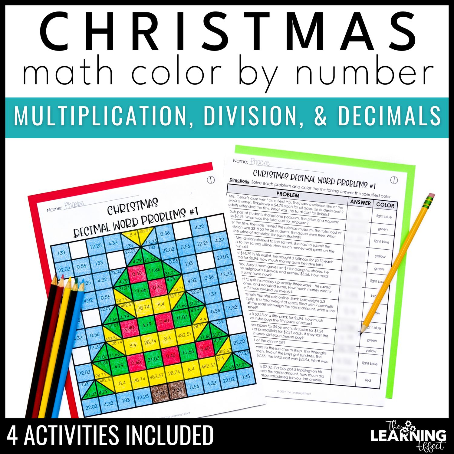 Christmas Math Activities Mystery Picture Worksheets | Colornumber in Christmas Mystery Picture Math Worksheets