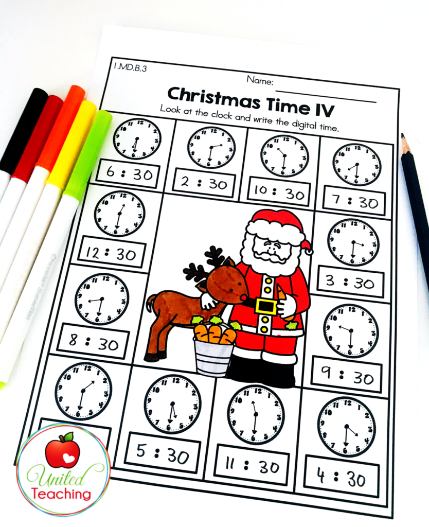 Christmas Math And Literacy 1St Grade No Prep Activities intended for Christmas Telling Time Worksheets