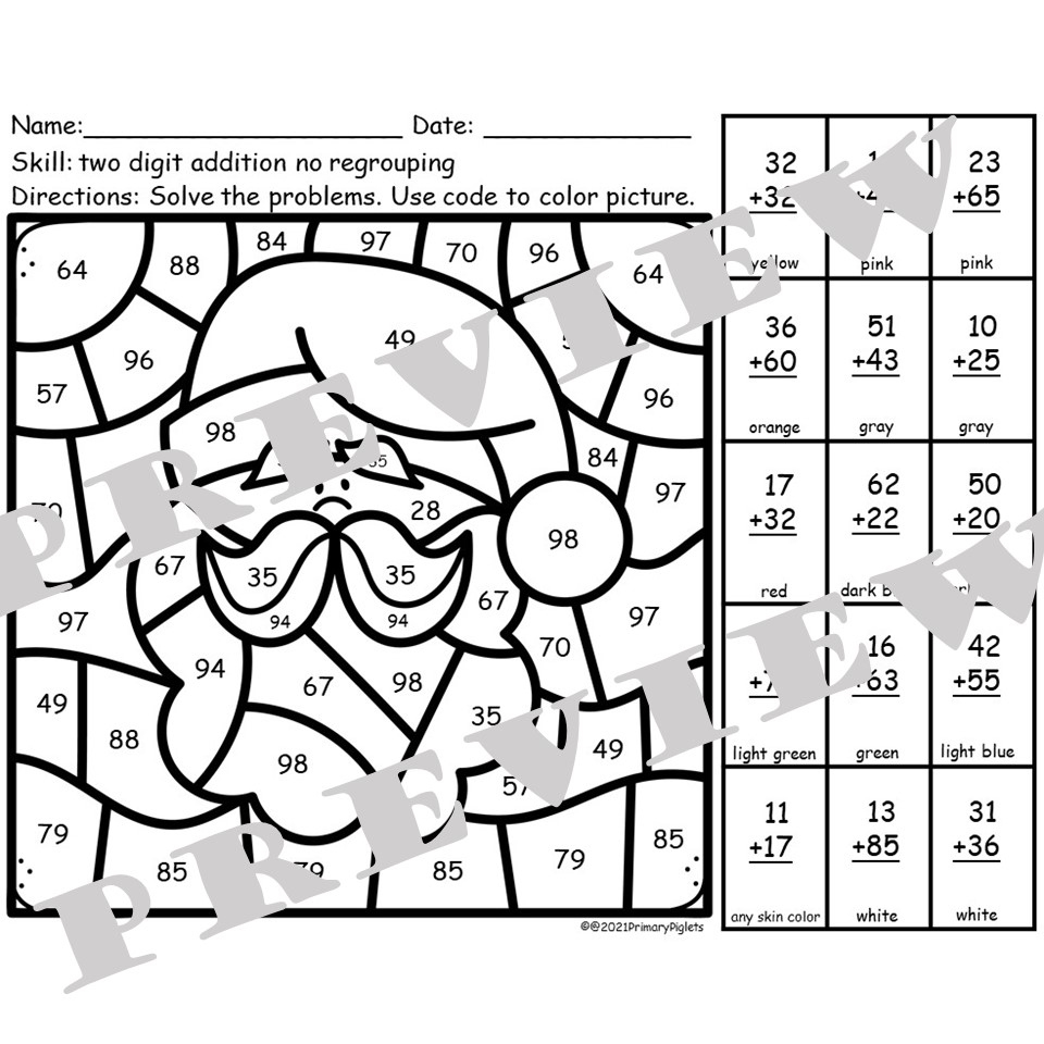 Christmas Math Coloring Pages 2 Digit Addition With Regrouping throughout Addition and Subtraction Christmas Coloring Worksheets