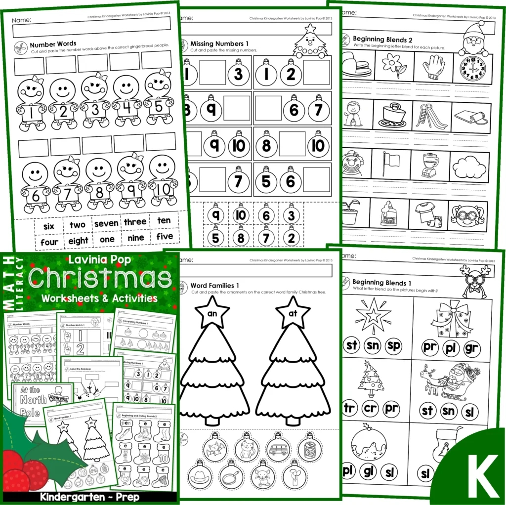 Christmas Math &amp;amp; Literacy Worksheets &amp;amp; Activities For Kindergarten regarding Free Printable Worksheets For Kindergarten Christmas
