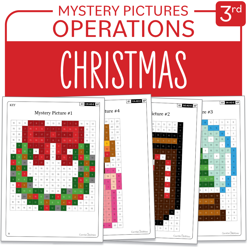 Christmas Math Mystery Pictures Grade 3: Addition Subtraction in Christmas Mystery Picture Math Worksheets