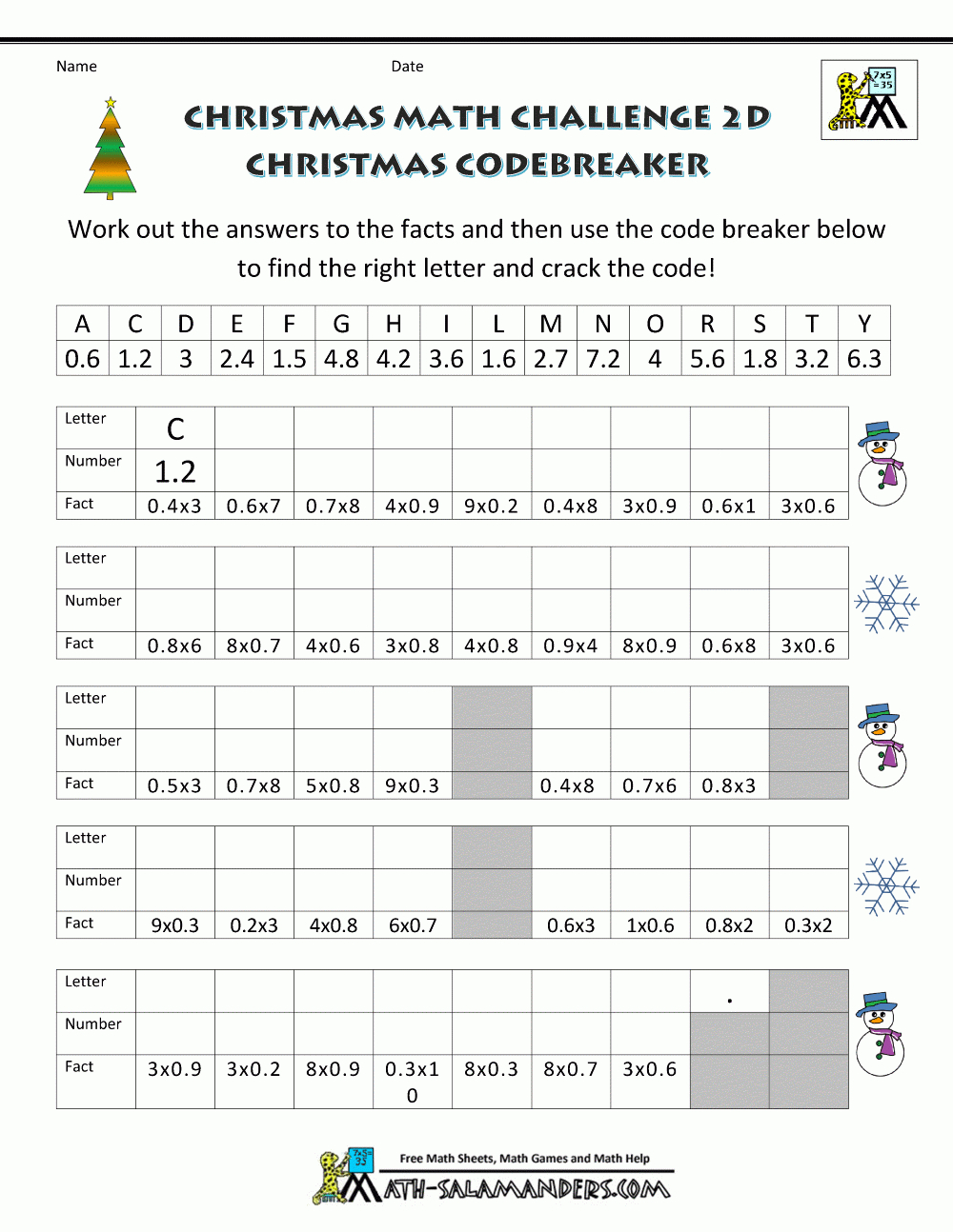 Christmas Math Worksheets (Harder) in Christmas Math Worksheets Middle School
