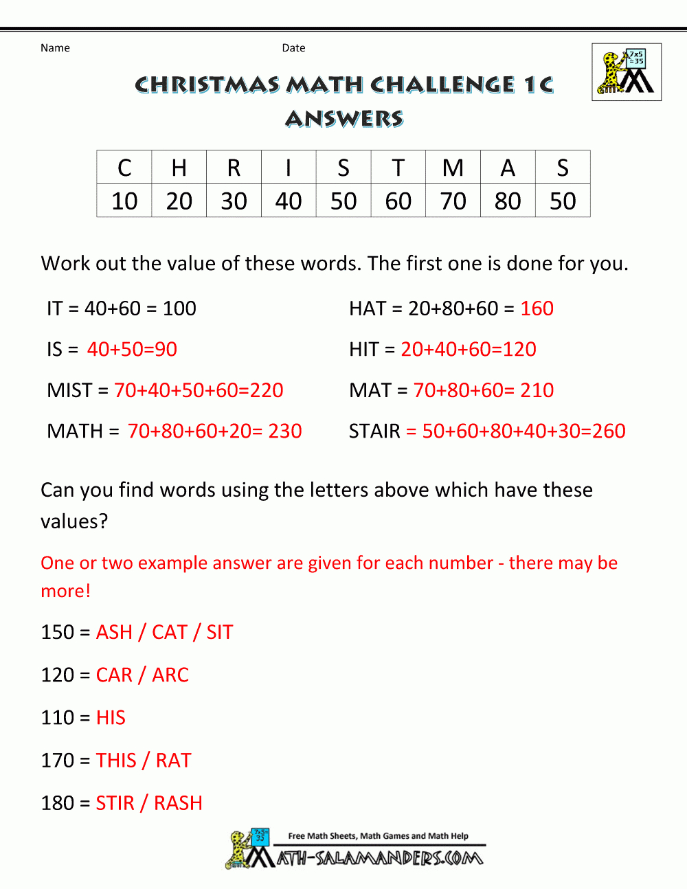 Christmas Math Worksheets (Harder) inside Christmas Values Worksheets Answers