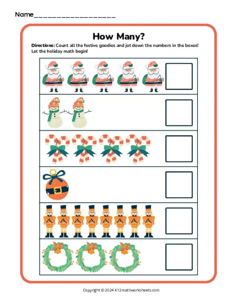 Christmas Math Worksheets - K12 Math Worksheets regarding Christmas Themed Math Worksheets For Kindergarten