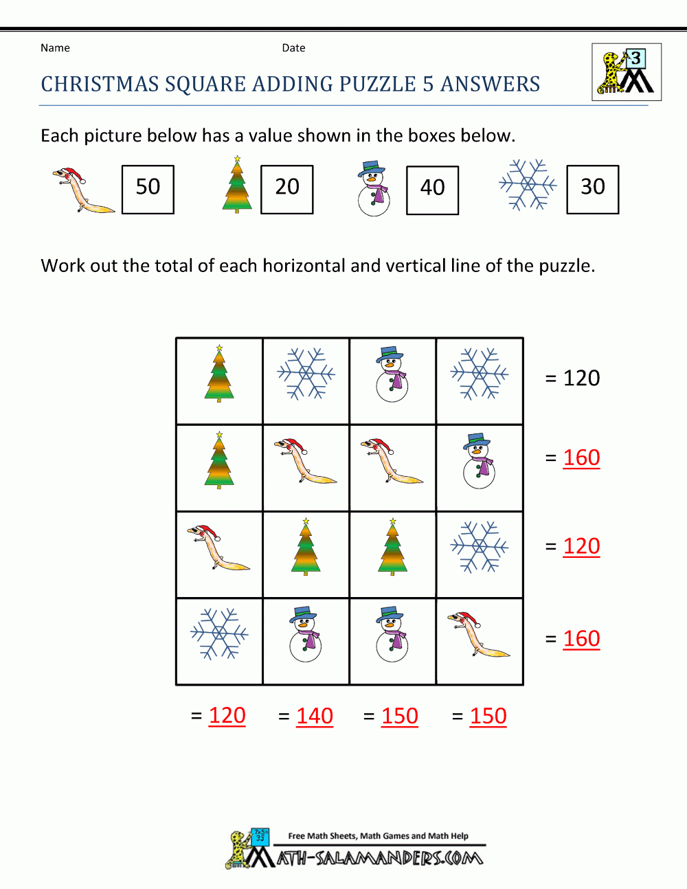 Christmas Math Worksheets pertaining to Christmas Values Worksheets Answers