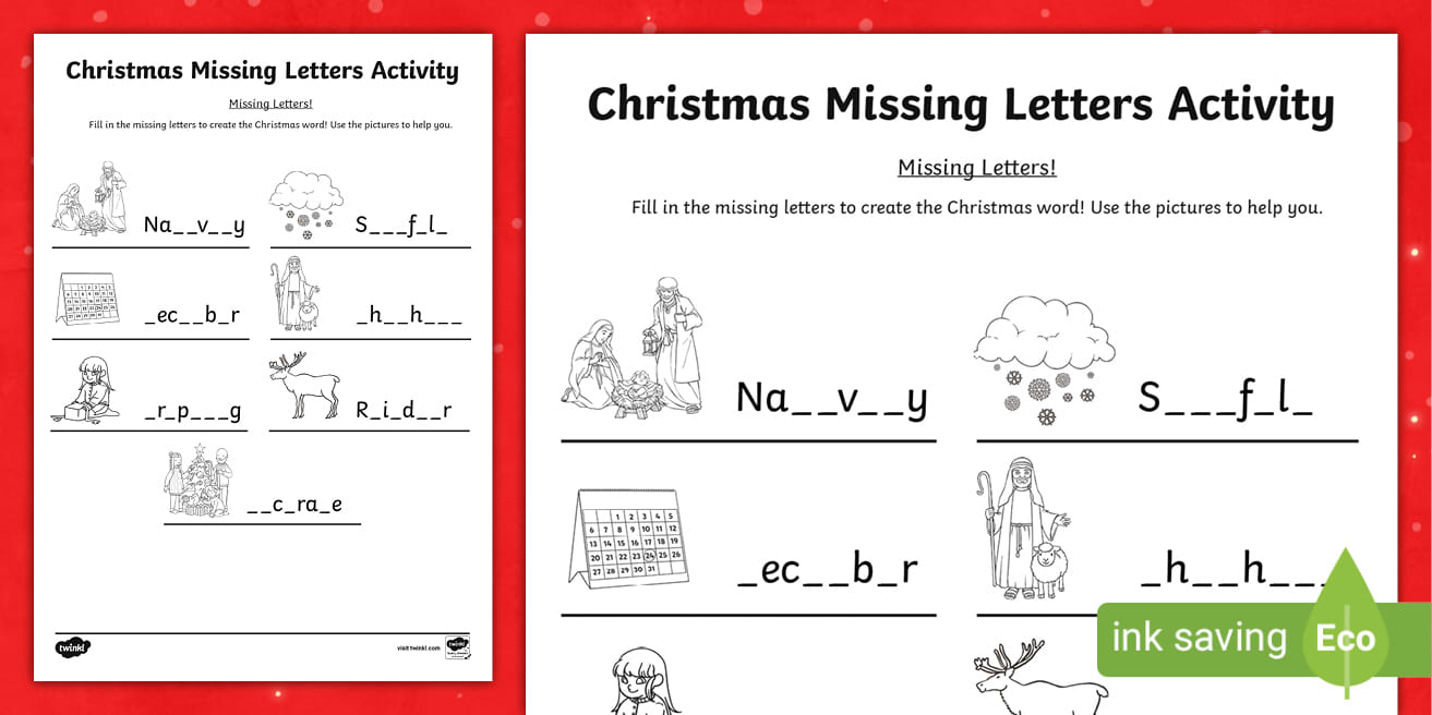 Christmas Missing Letters Activity with Christmas Missing Letter Worksheets