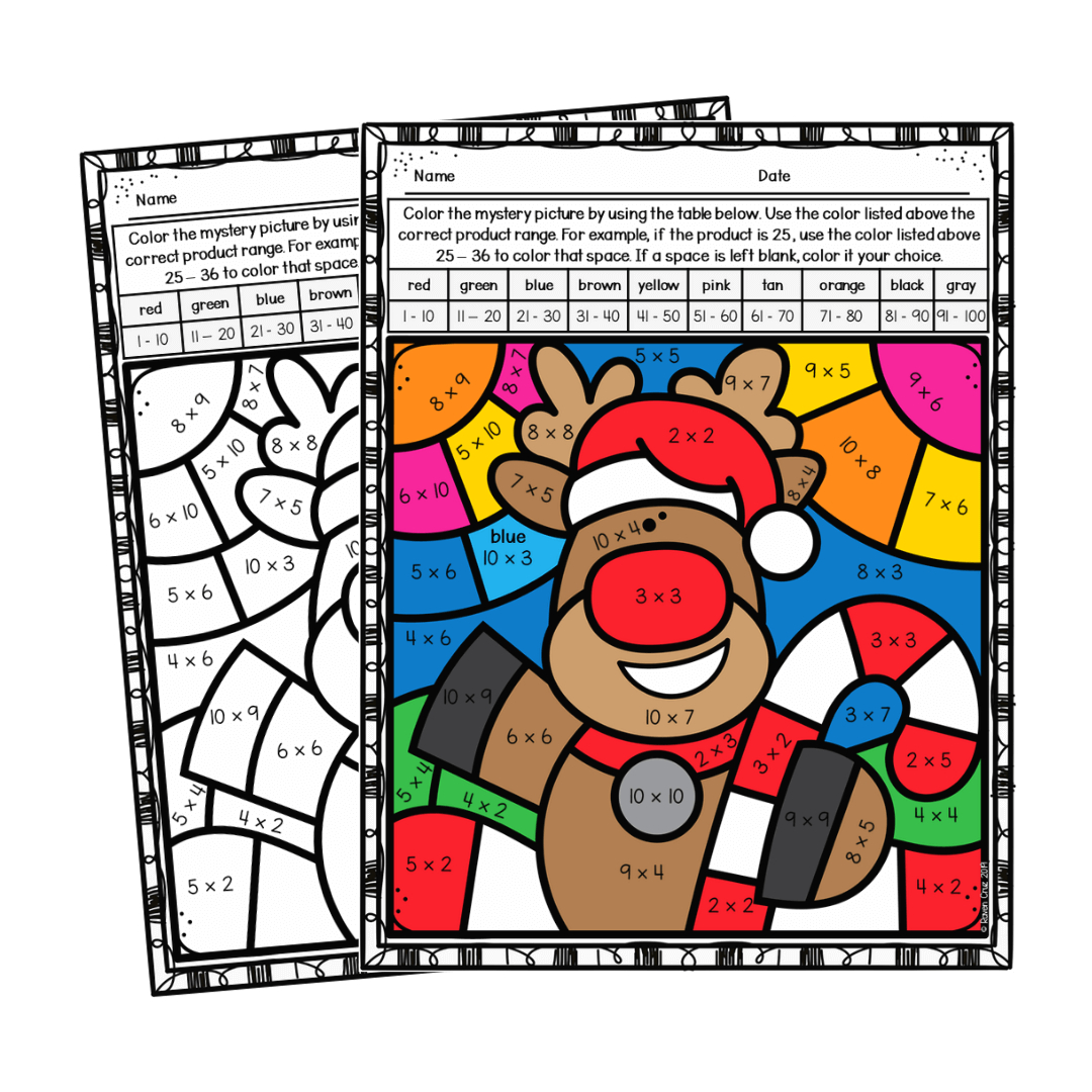 Christmas Multiplication Colornumber Worksheets - Raven Cruz in Multiplication Christmas Coloring Worksheets
