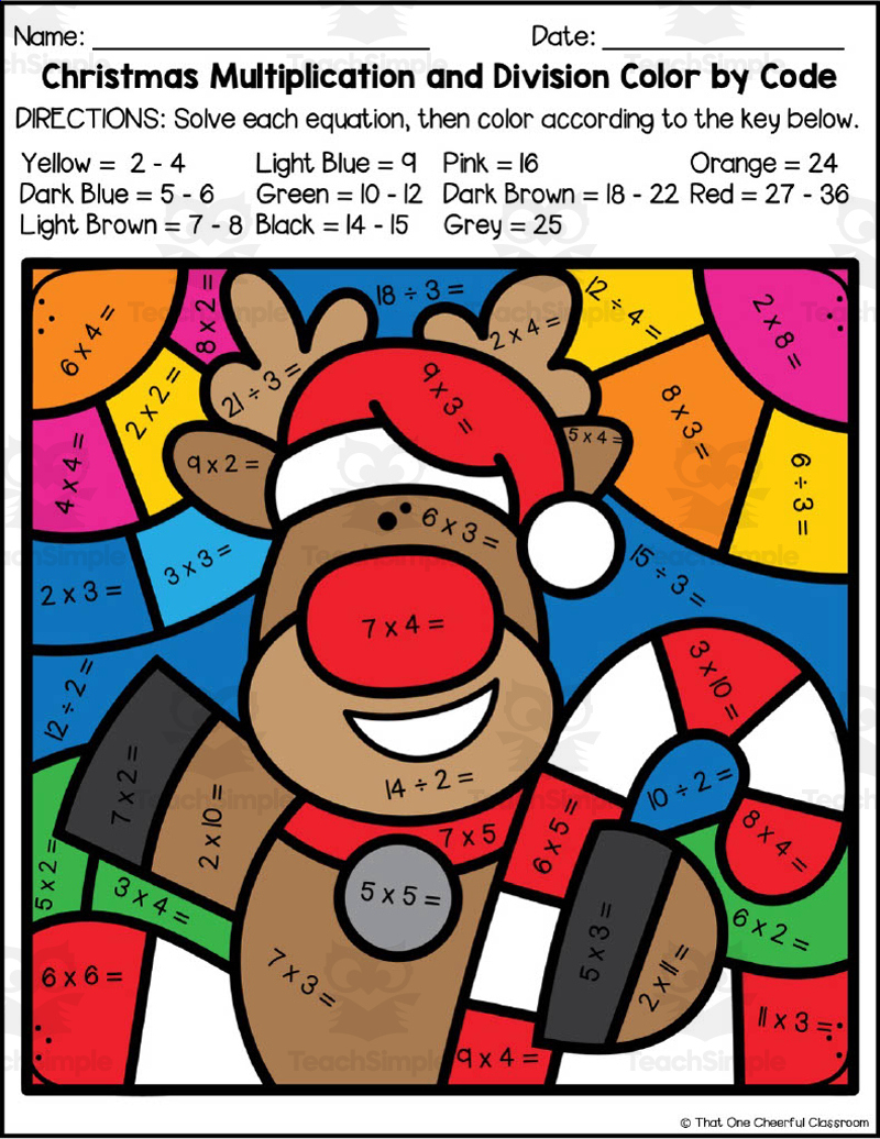 Christmas Multiplication + Division Colorcode Packet in Multiplication and Division Christmas Worksheets