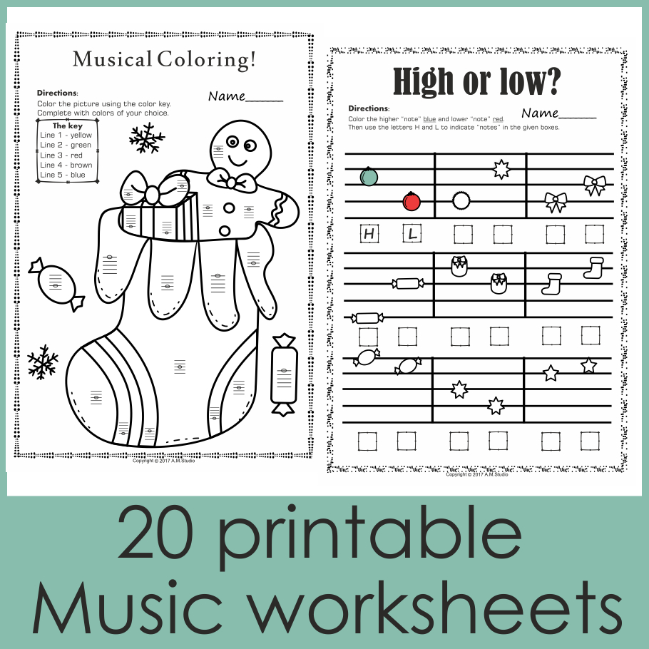 Christmas Music Worksheets {Lines-Spaces, High-Low} in Christmas Music Worksheets