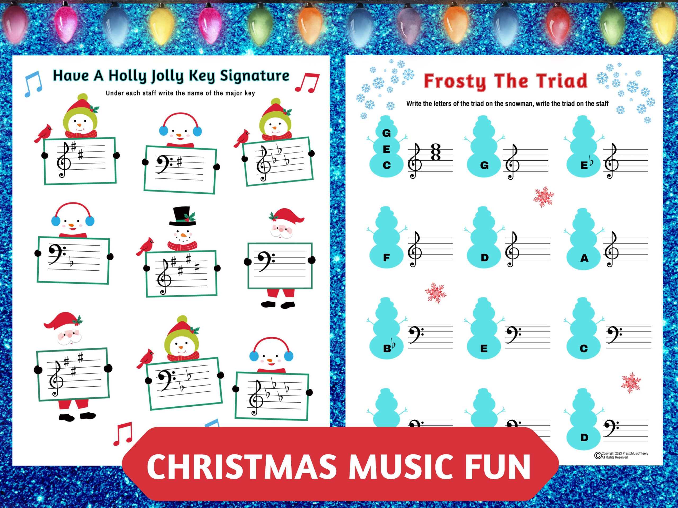 Christmas Piano Fun! Frosty The Triad &amp;amp; Holly Jolly Key Signatures intended for Christmas Piano Theory Worksheets
