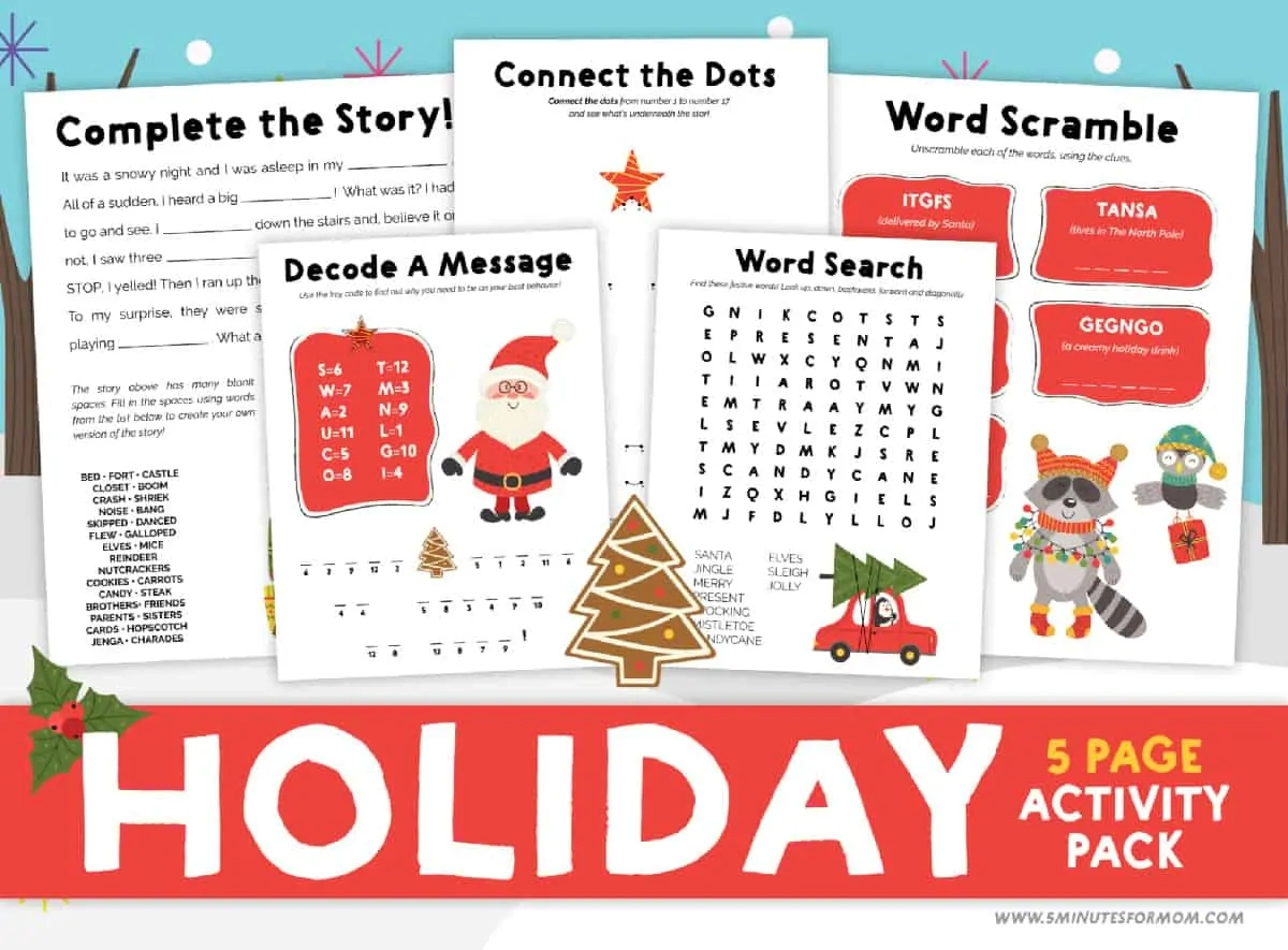 Christmas Printable Activities For Kids - 5 Minutes For Mom for 12 Days of Christmas Statistics Worksheets