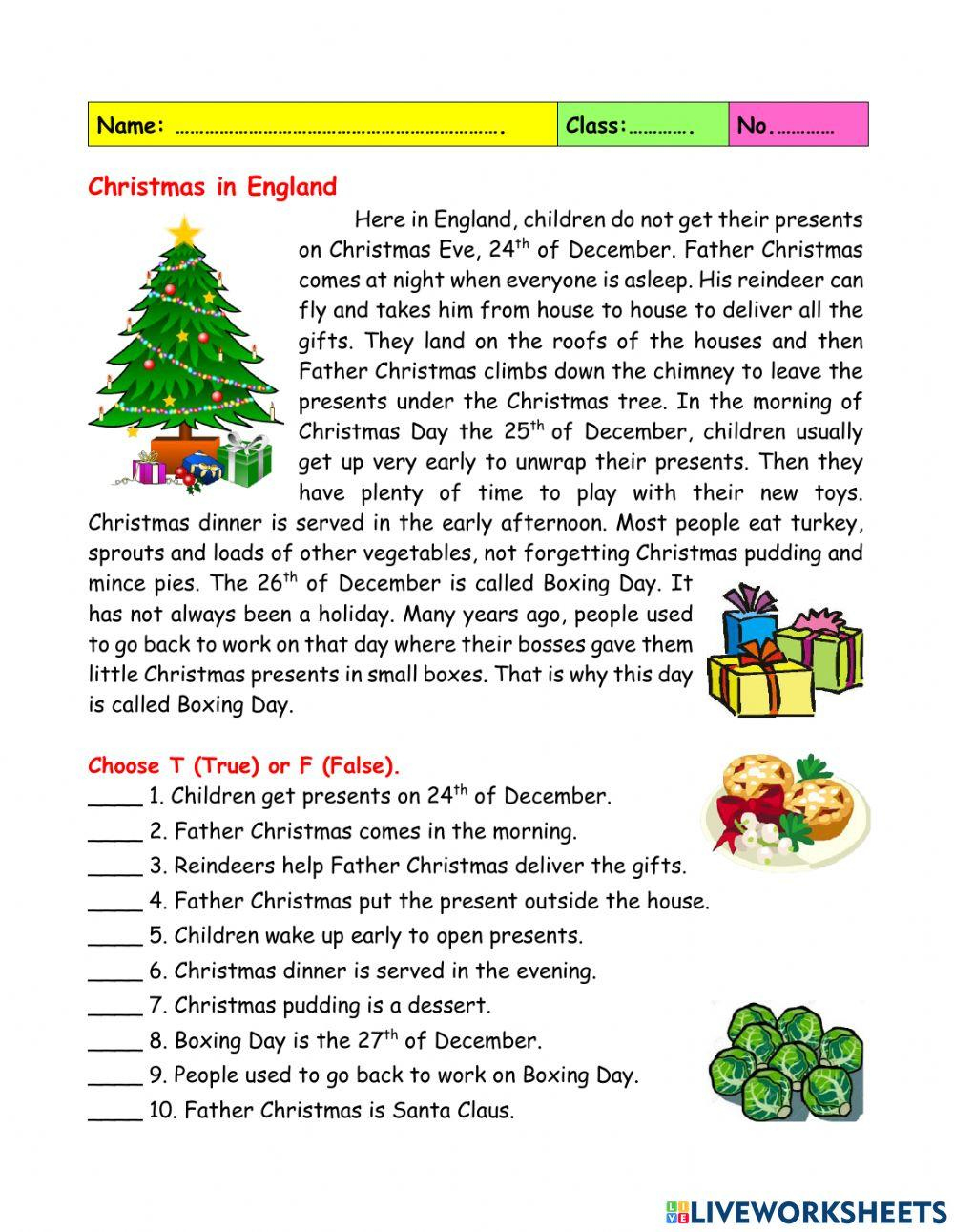 Christmas Reading Comprehension Online Exercise For - Worksheets inside Free Printable Christmas Reading Comprehension Worksheets