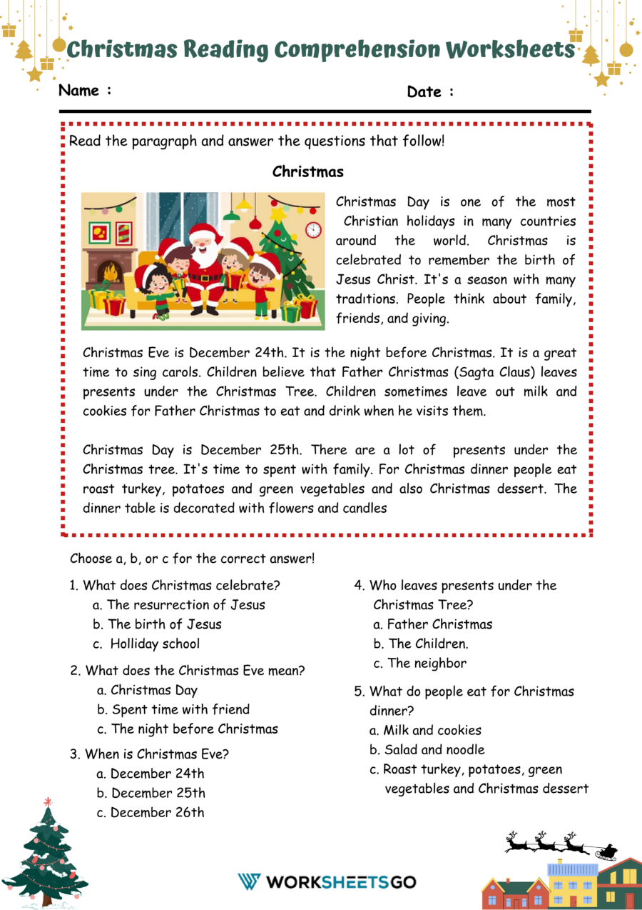 Christmas Reading Comprehension Worksheets inside Christmas Day Reading Comprehension Worksheets
