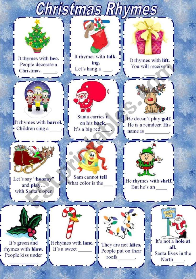 Christmas Rhymes - Esl Worksheetelfelena intended for Christmas Rhyming Words Worksheets