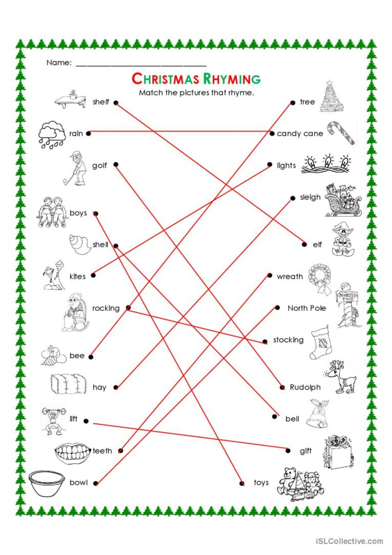 Christmas Rhyming: English Esl Worksheets Pdf &amp;amp; Doc with Christmas Rhyming Words Worksheets