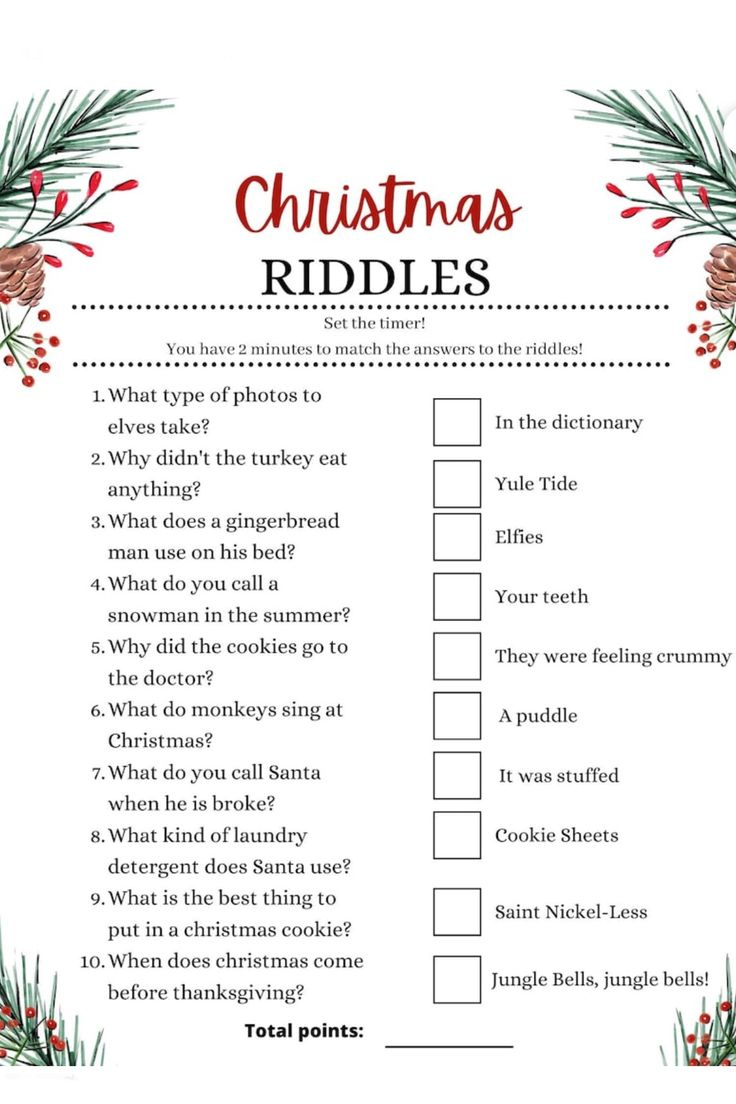Christmas Riddle Game With Holly Branches And Pine Cones with regard to Christmas Riddles Printable Worksheets