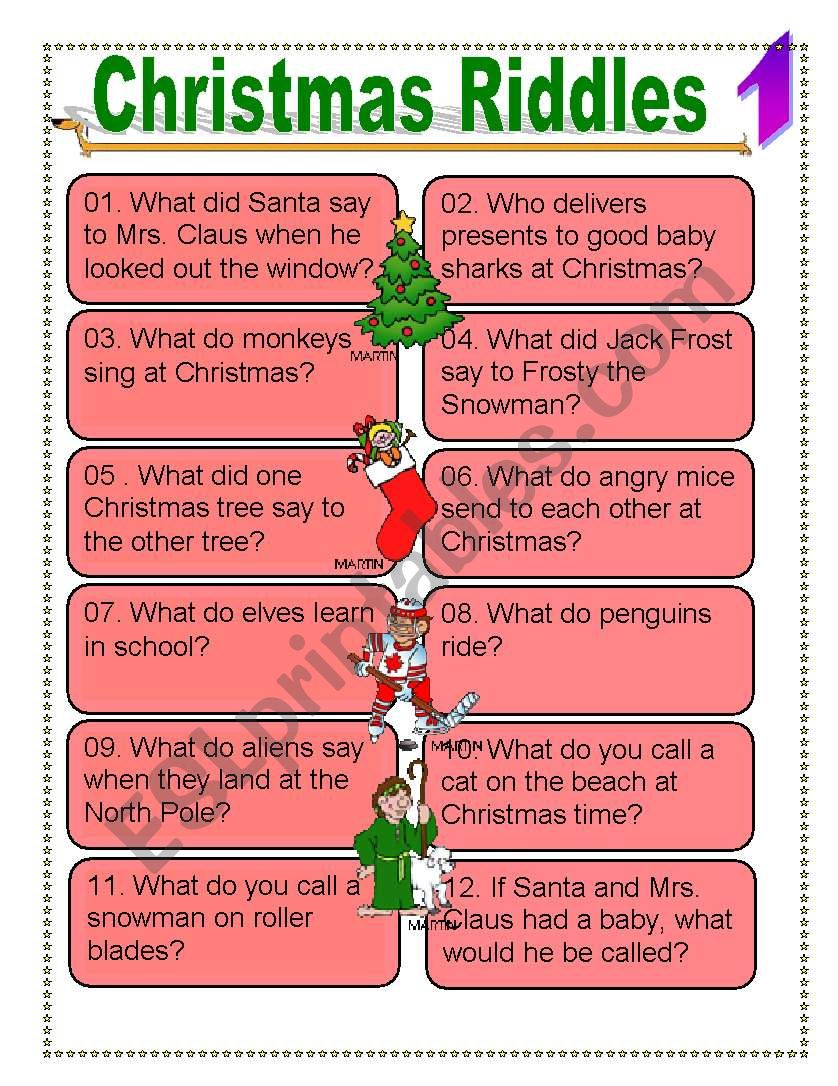 Christmas Riddles For Everyone - Esl Worksheetdturner with Christmas Riddles Worksheets