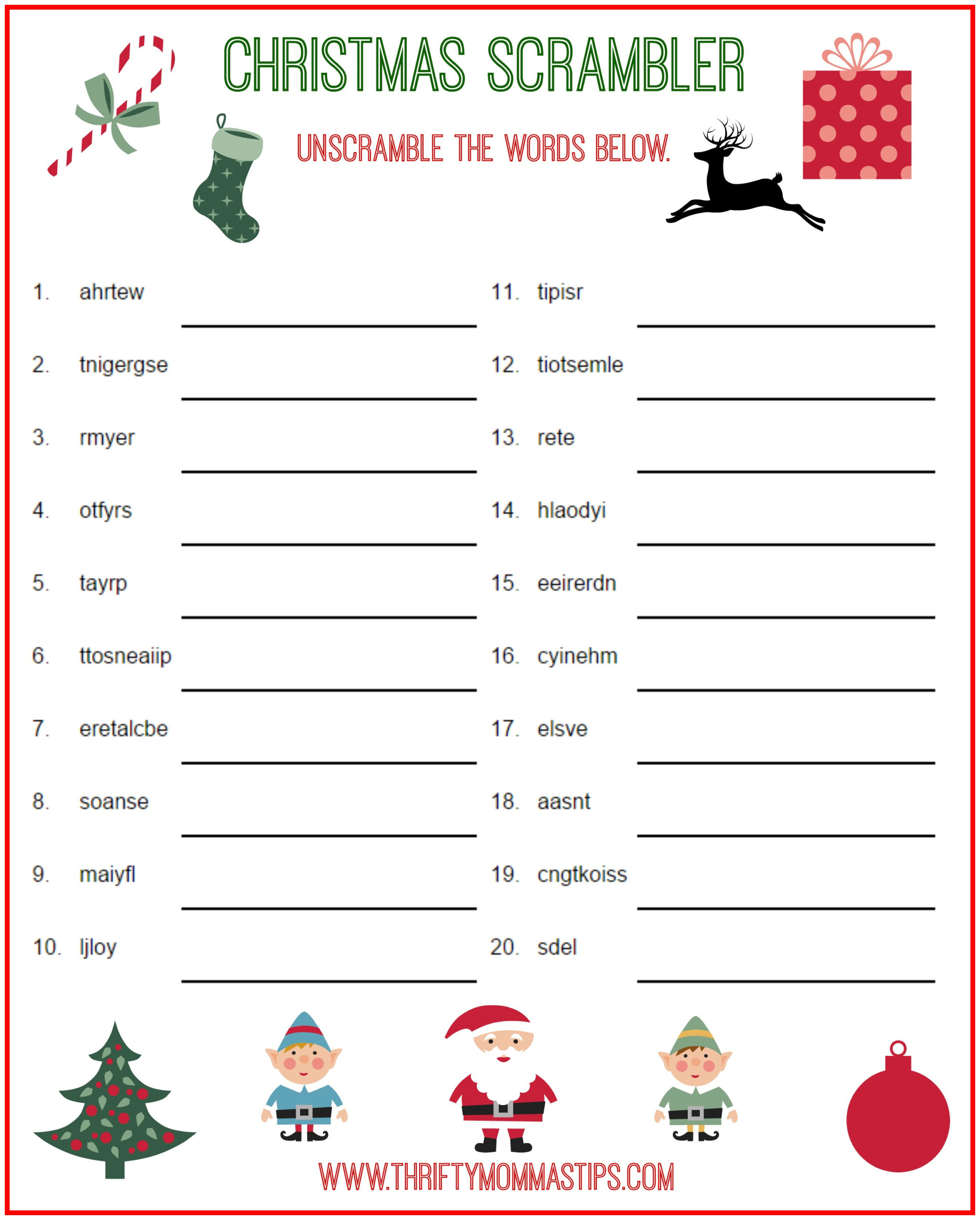 Christmas Scrambler Free Word Game Puzzle - Thrifty Mommas Tips intended for Free Christmas Puzzle Worksheets
