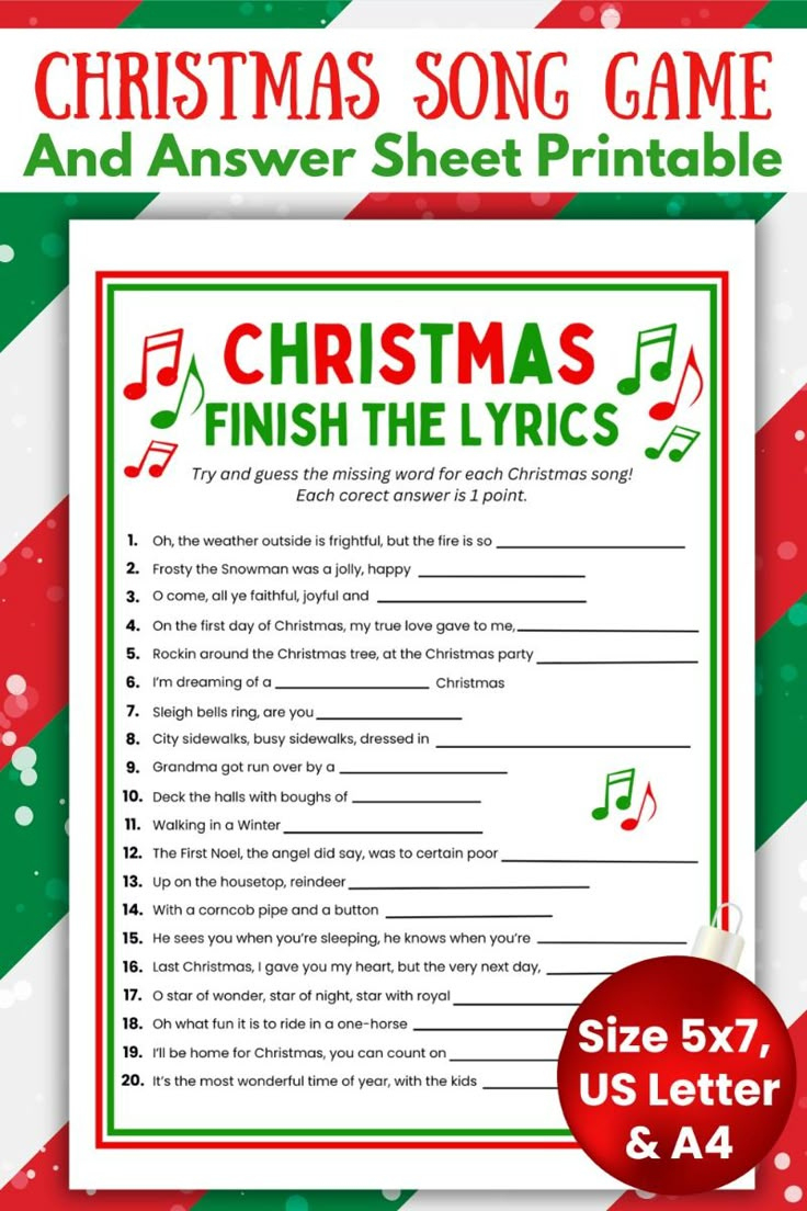 Christmas Song Game Finish The Lyrics Trivia Questions &amp;amp; Answers intended for First Letter Of Christmas Carols Worksheets
